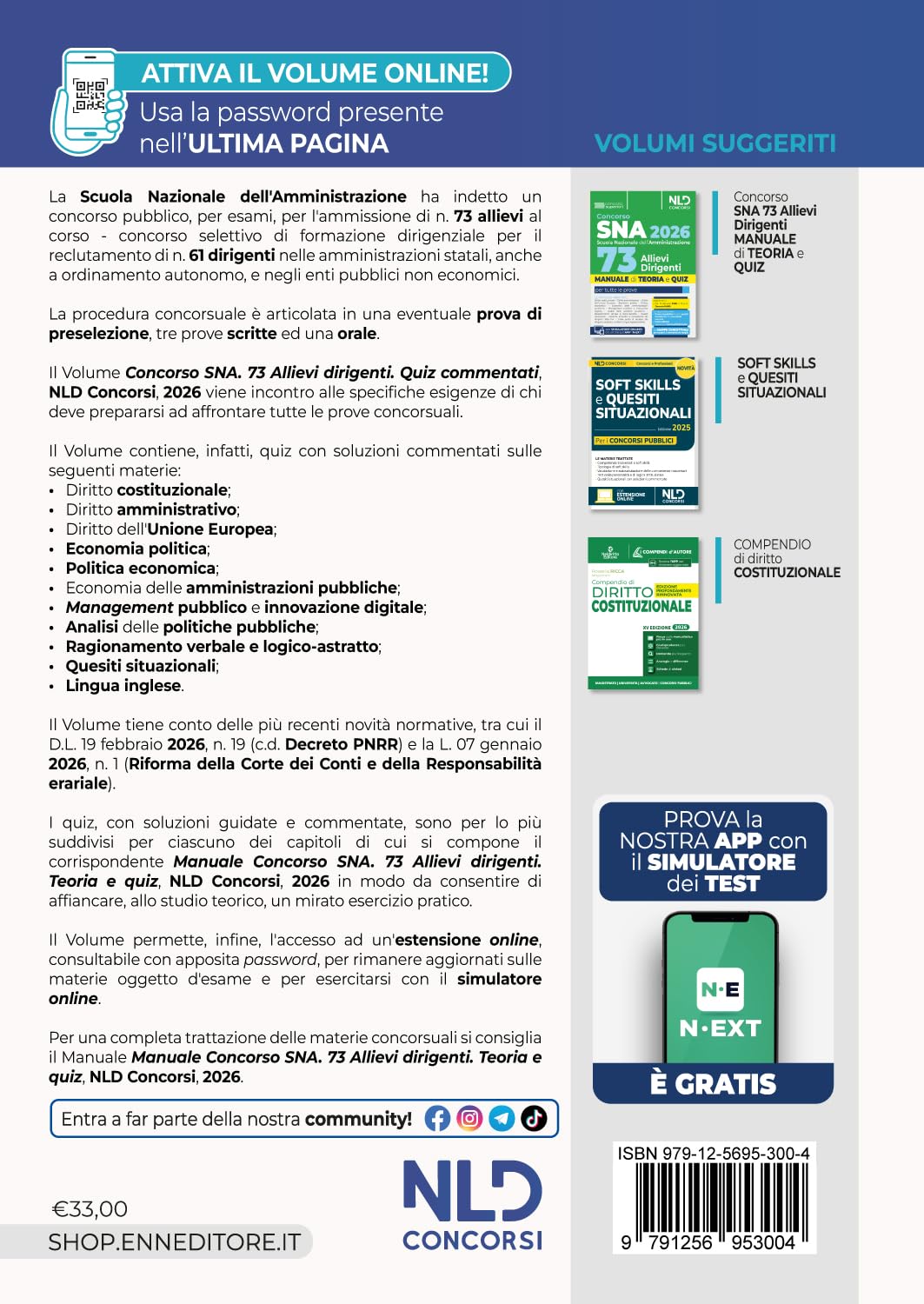 Concorso SNA 2026 per 73 allievi dirigenti. Quiz commentati per la prova preselettiva. Nuova ediz.