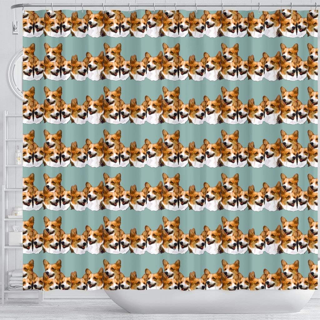 Cardigan Welsh Corgi Dog in Lots Print Shower Curtains