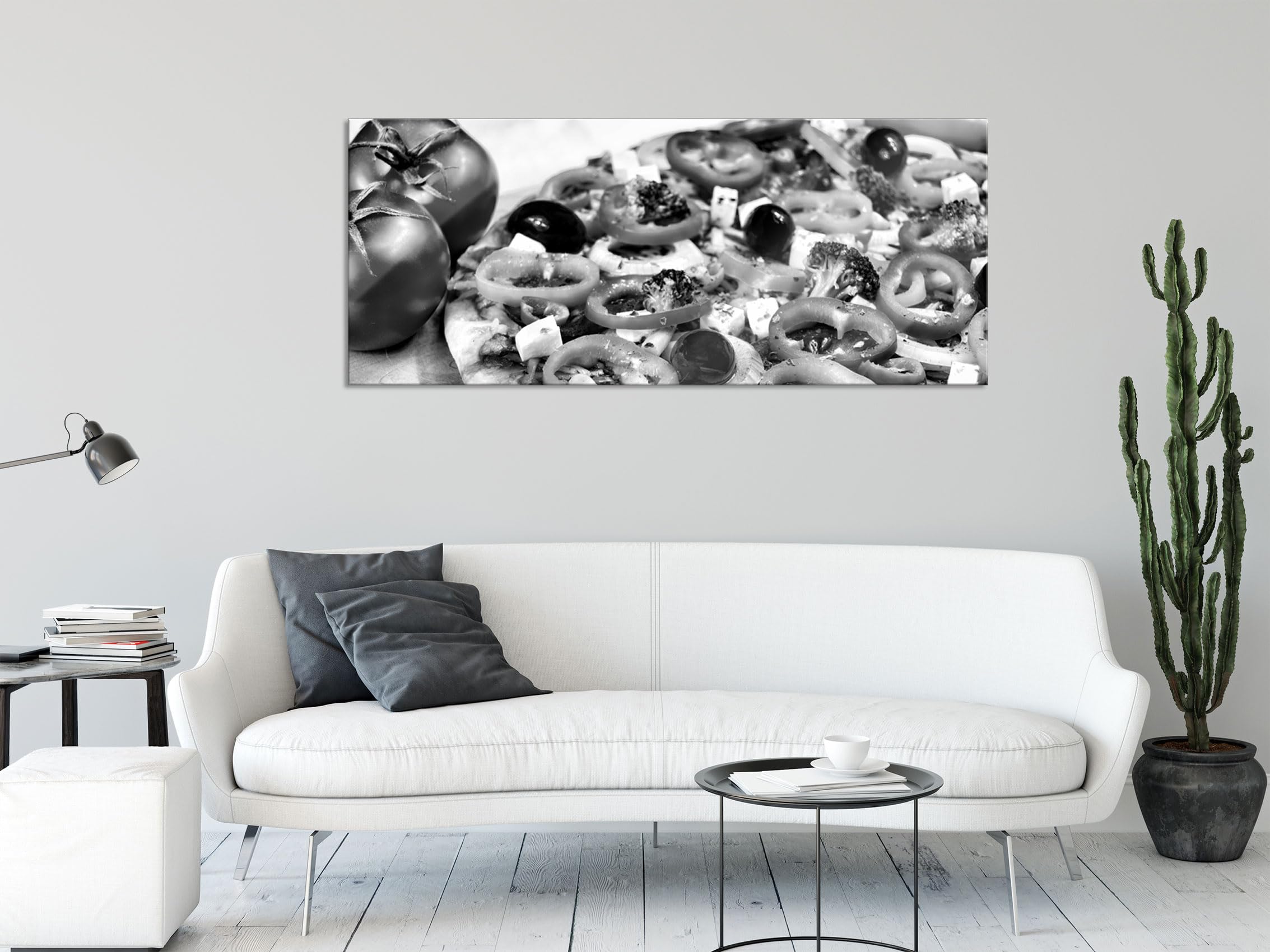 Pixxprint Glasbild Panorama, Wandbild aus Echtglas, Pizza Salami Italien Italy, 120x50 cm, inkl. Aufhängung und Abstandshalter