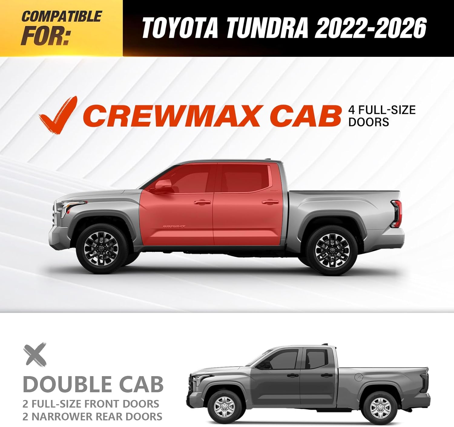 CrewMax Cab Running Boards Side Steps Compatible with 2022 2023 2024 2025 2026 Toyota Tundra Crew Max Cab, Two Stair Design Black Side Rails Nerf Bars (Black Powder Coated, Star Logo)