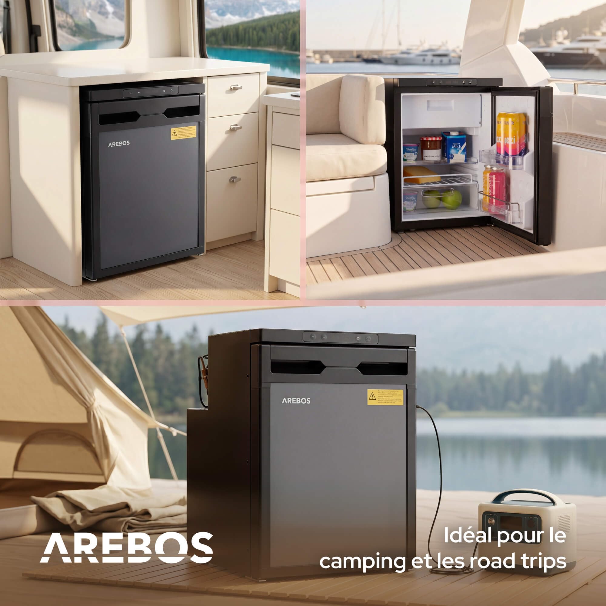 Arebos Réfrigérateur à Compresseur pour Camping-Car 50 L avec Compartiment Congélateur | Contrôle Via APP | 12V/24V | Jusqu'à -20°C | Porte Réversible | Réfrigérateur pour Camping-Car, Van & Camion