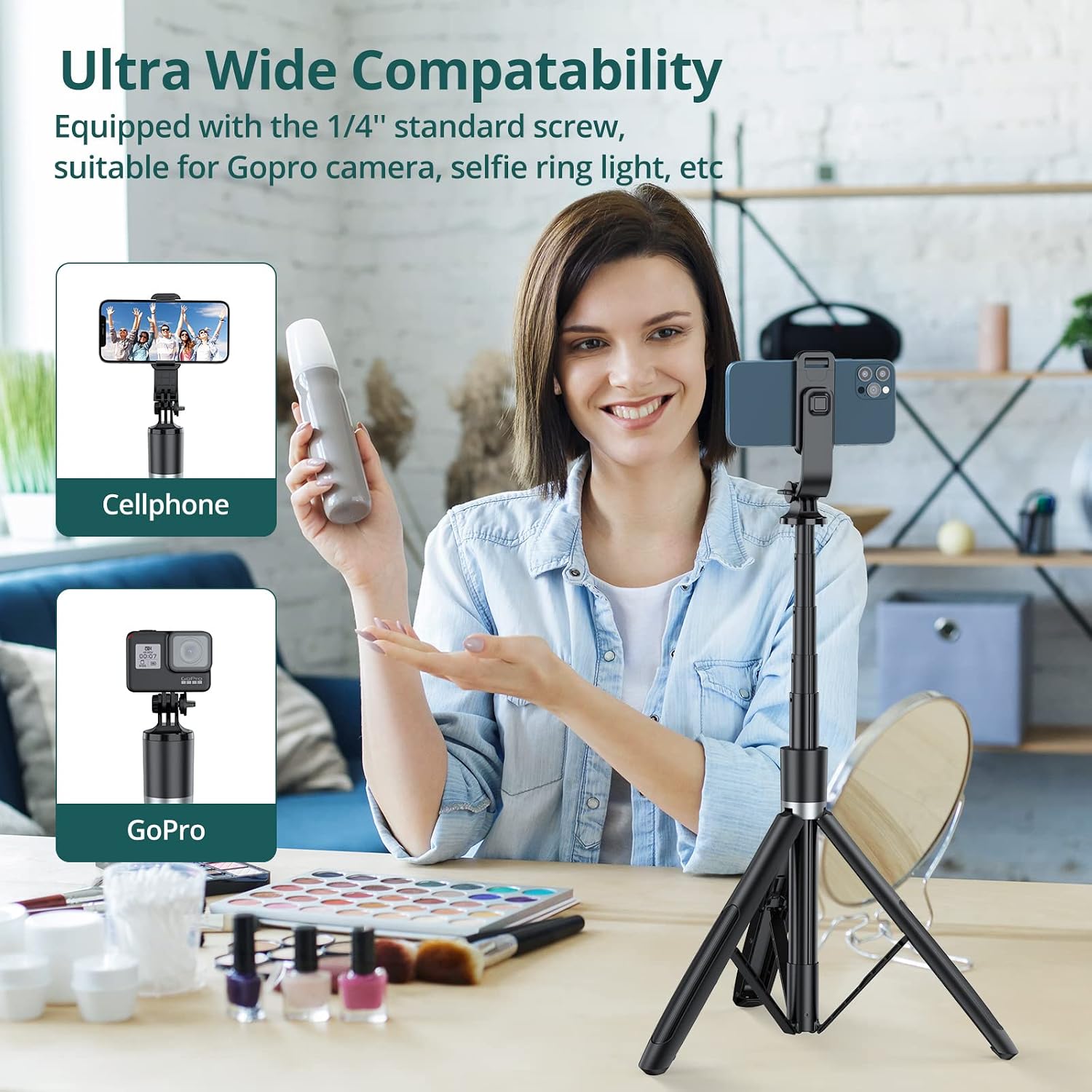 ATUMTEK 61’’ Selfie Stick Tripod, Sturdy Phone Tripod Stand with Wireless Remote for TikTok, Facetime, Zooming, Compatible with iPhone 14 Pro Max/13/12, Samsung Galaxy S23/S22/Note 20, Google, LG etc