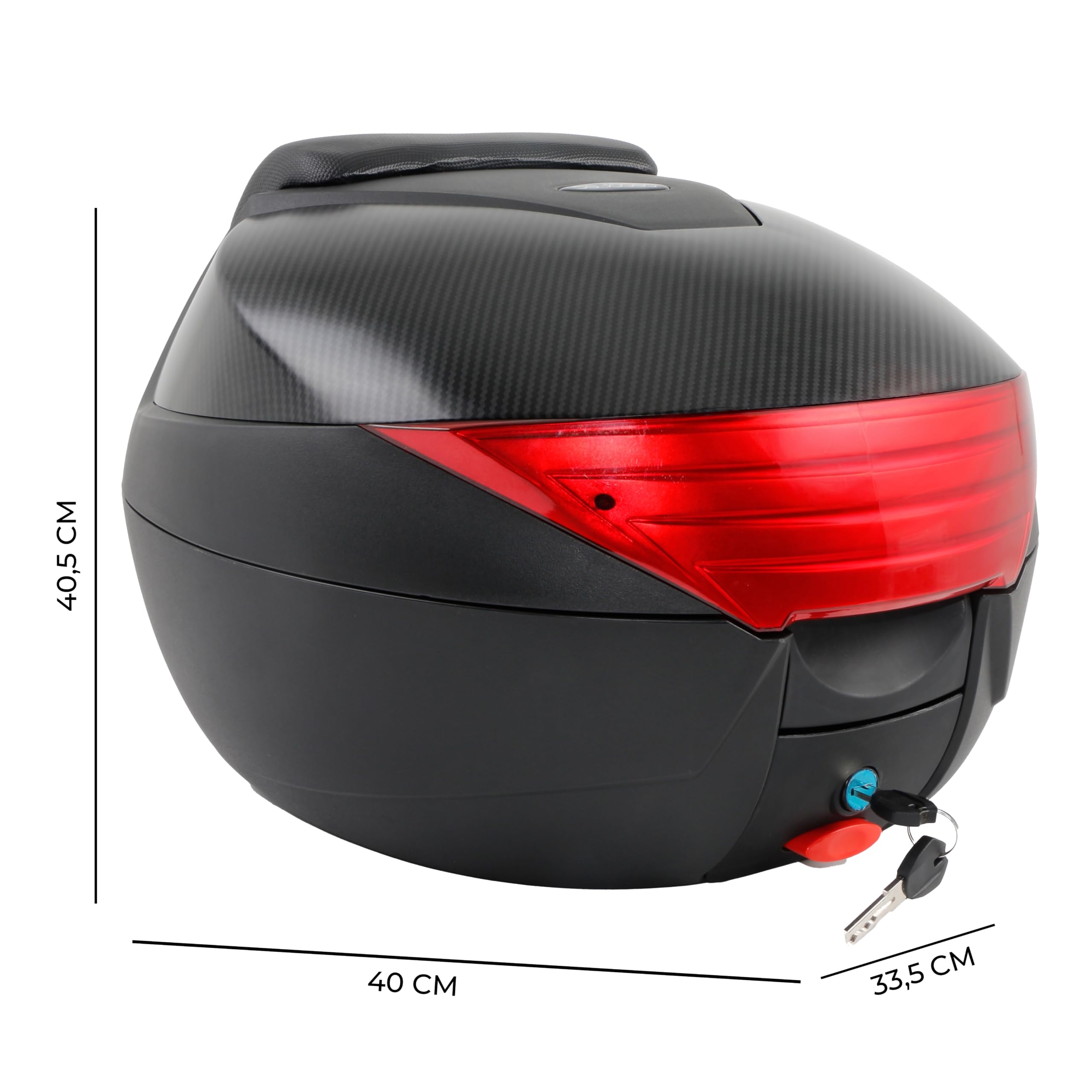 Cecotec City Case Coffre universel pour moto, capacité 29 l, dossier rembourré, polypropylène résistant aux intempéries, réflecteur rouge pour une meilleure visibilité sur route