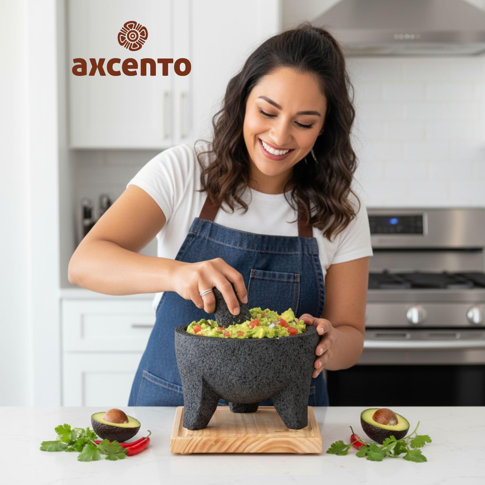 Traditionelles Molcajete Mexicano Vulkangestein Mörser und Stößel Set, handgefertigt aus authentischem Lavastein in Puebla Mexiko, Guacamole, Schüssel, Schneidebrett inklusive Molcajete Bowl de Piedra
