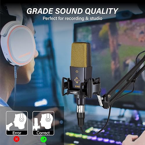 Miniatura 3 de XLR - Micrófono cardioide profesional de condensador de estudio cardioide de 0.98 pulgadas (0.984 in) de diafragma grande, kit de micrófono para