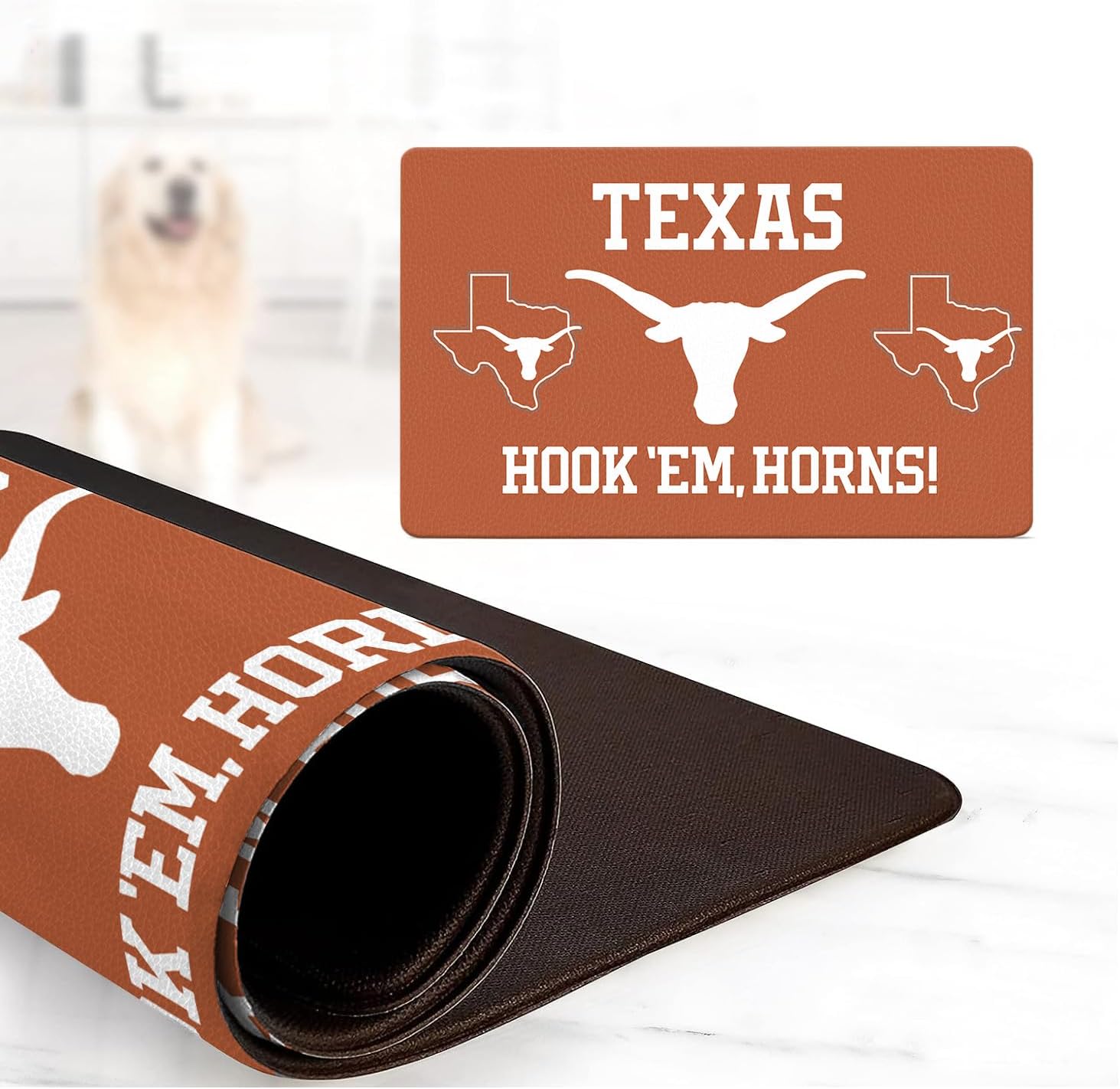 Texas Longhorns Officially Licensed Food and Water Mat for Dogs and Cats | 18" x 29" | Non-Slip | Water-Proof