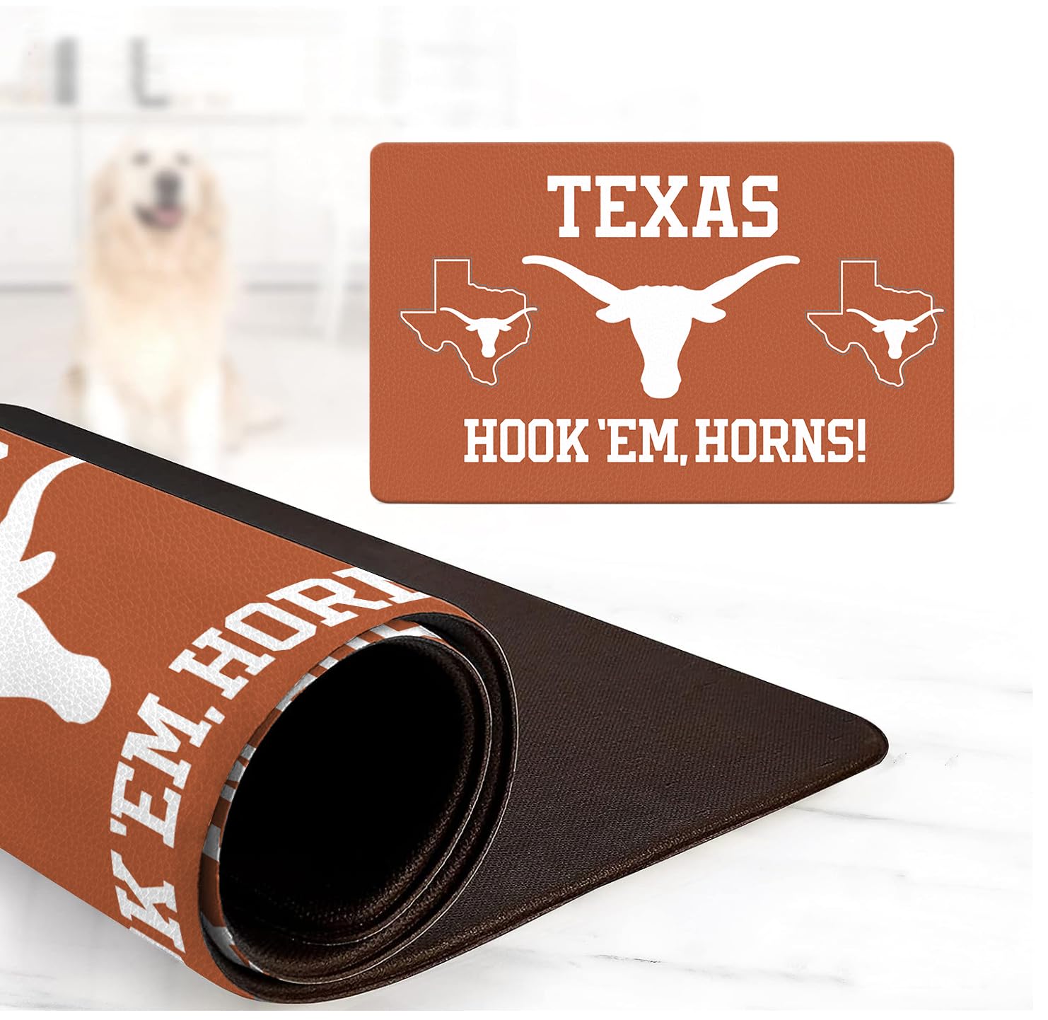 Texas Longhorns Officially Licensed Food and Water Mat for Dogs and Cats | 18" x 29" | Non-Slip | Water-Proof
