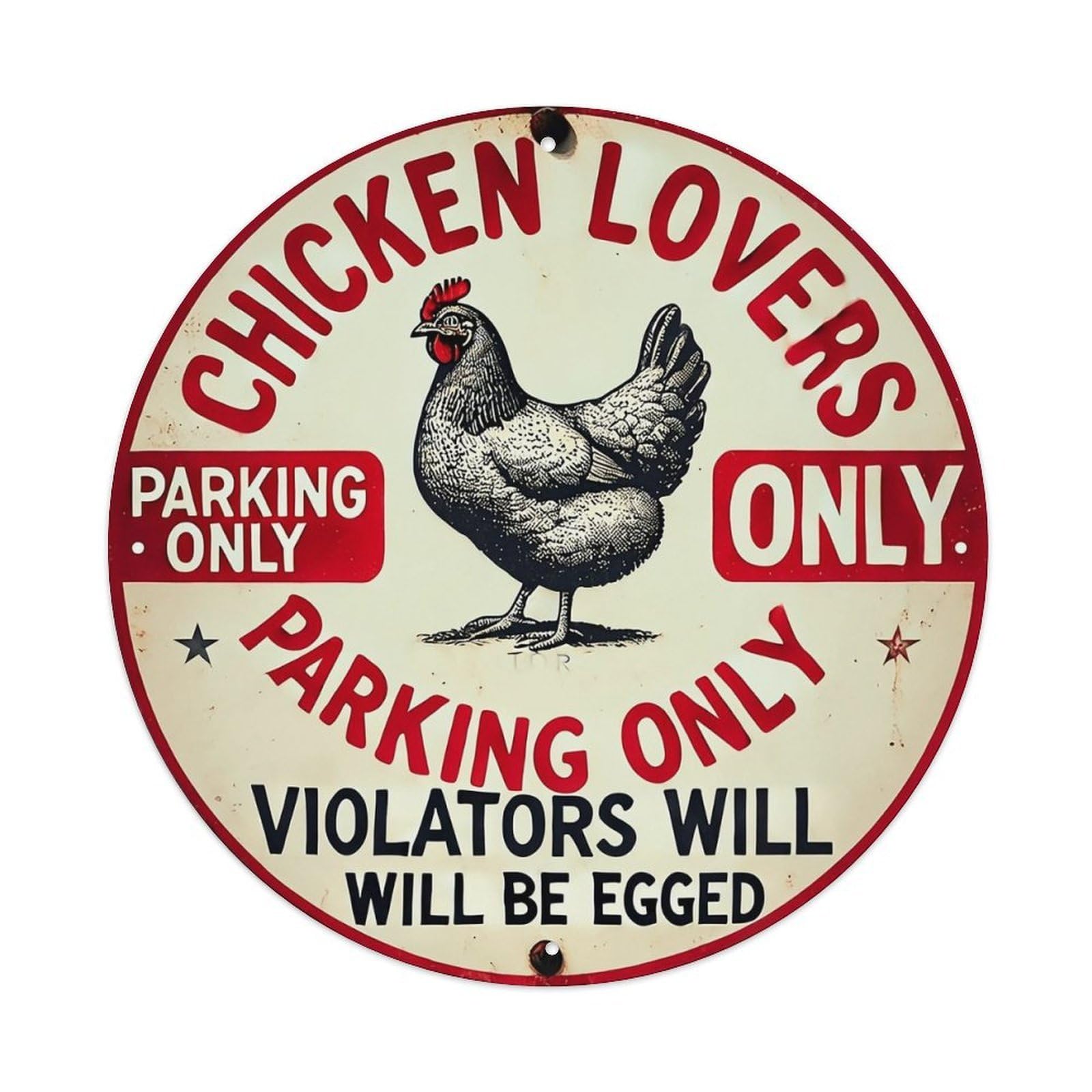 Chicken Lovers Parking Only Violators Will Be EGGED Tin Sign Metal Poster Vintage Metal Signs for Home Man Cave Bar Cafe Kitchen laundry room Wall Decorations Gift 8x8Inch