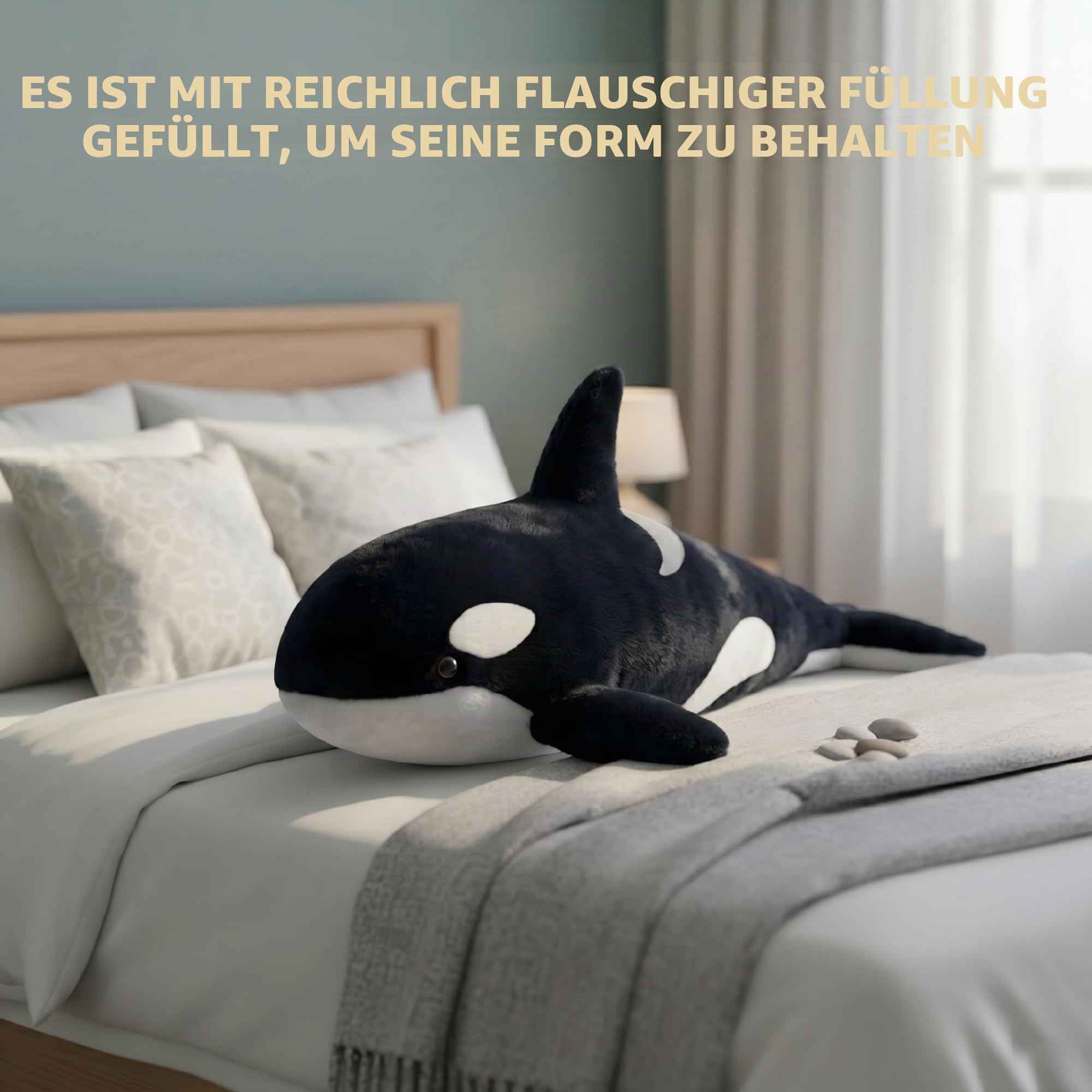 Realistisches Orca-Wal-Plüschtier, Riesiger, Weicher Und Kuscheliger Killerwal, Stofftier for Kinder Und Erwachsene, Heimdekoration(130cm/51.2in)