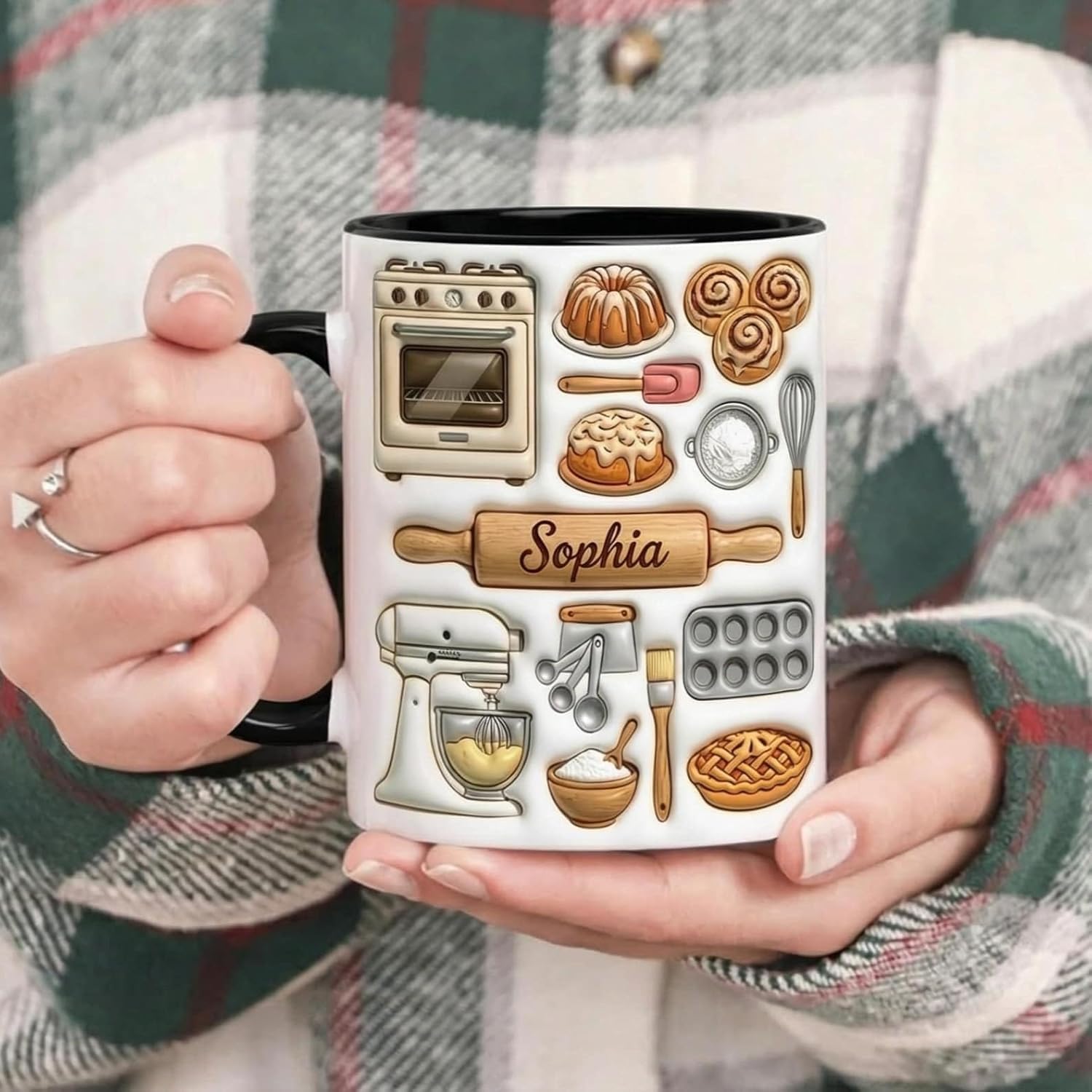 Custom Love Baking Mug Ceramic Cup For Kitchen Use, Flat Print Or 3D Inflated Effect Artwork, Baking Gift For Women Girls Daughter, Birthday Christmas Home Chef Decor