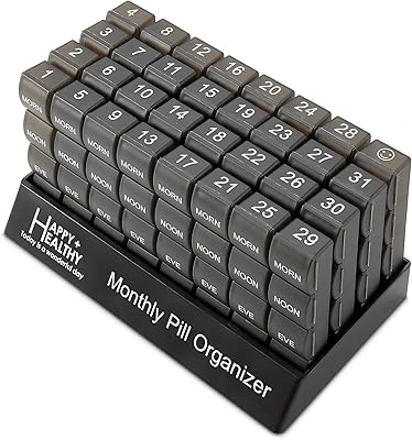 منظم صندوق حبوب منع الحمل - 4 أوقات في اليوم صباحًا - ليلة المساء - ليلة - كبيرة 32 حقيبة حبوب يومية مع مقصورات للفيتامينات ، المكملات الغذائية ، الأدوية - منظم حبوب السفر الشهري ، أسود