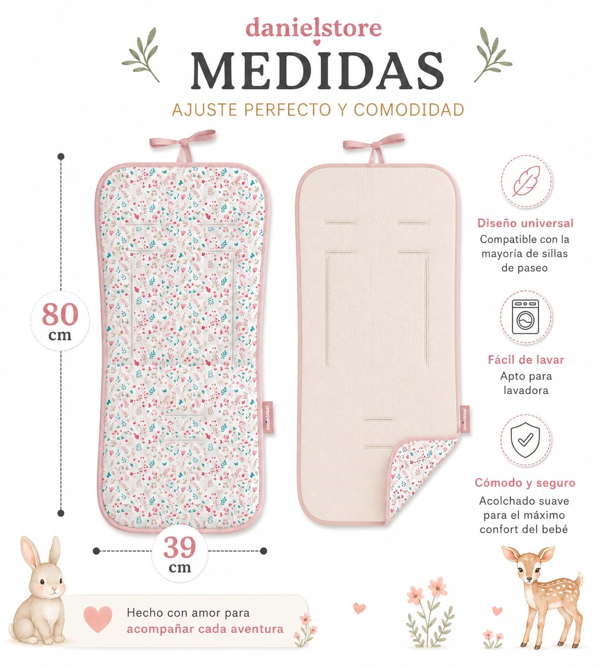 Danielstore Colchoneta Silla Paseo Universal Funda Carrito Bebé Transpirable Reversible Colchón Carro Bebé Verano Antideslizante Altura Ajustable