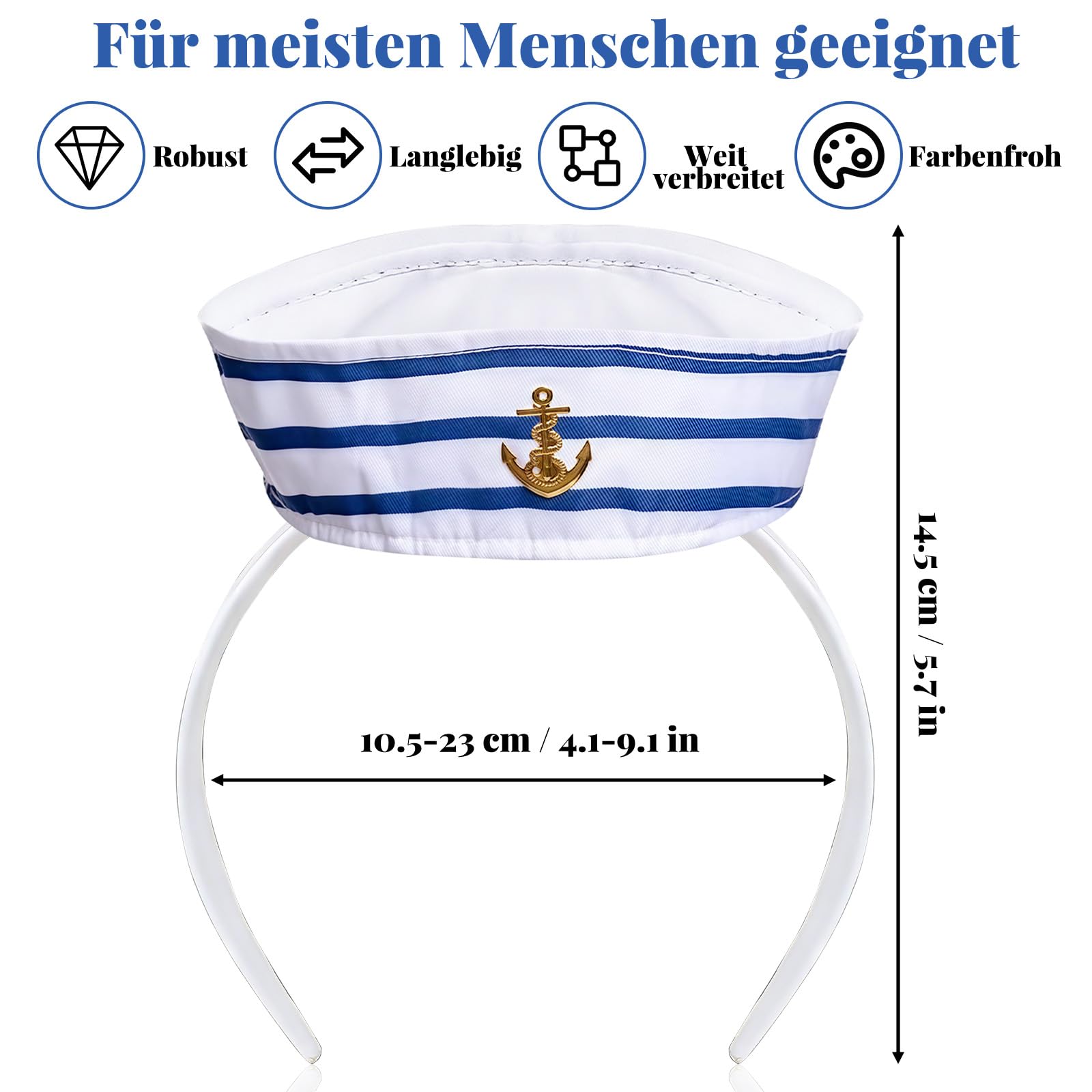WANGWANG Matrosenmütze Damen, Matrosenhut, Kapitänsmütze Damen, Marine Mütze für Kostüm Zubehör, Matrosen Haarreif für Karneval, Fasching, Halloween, Mottoparty, Verkleidung, Theater