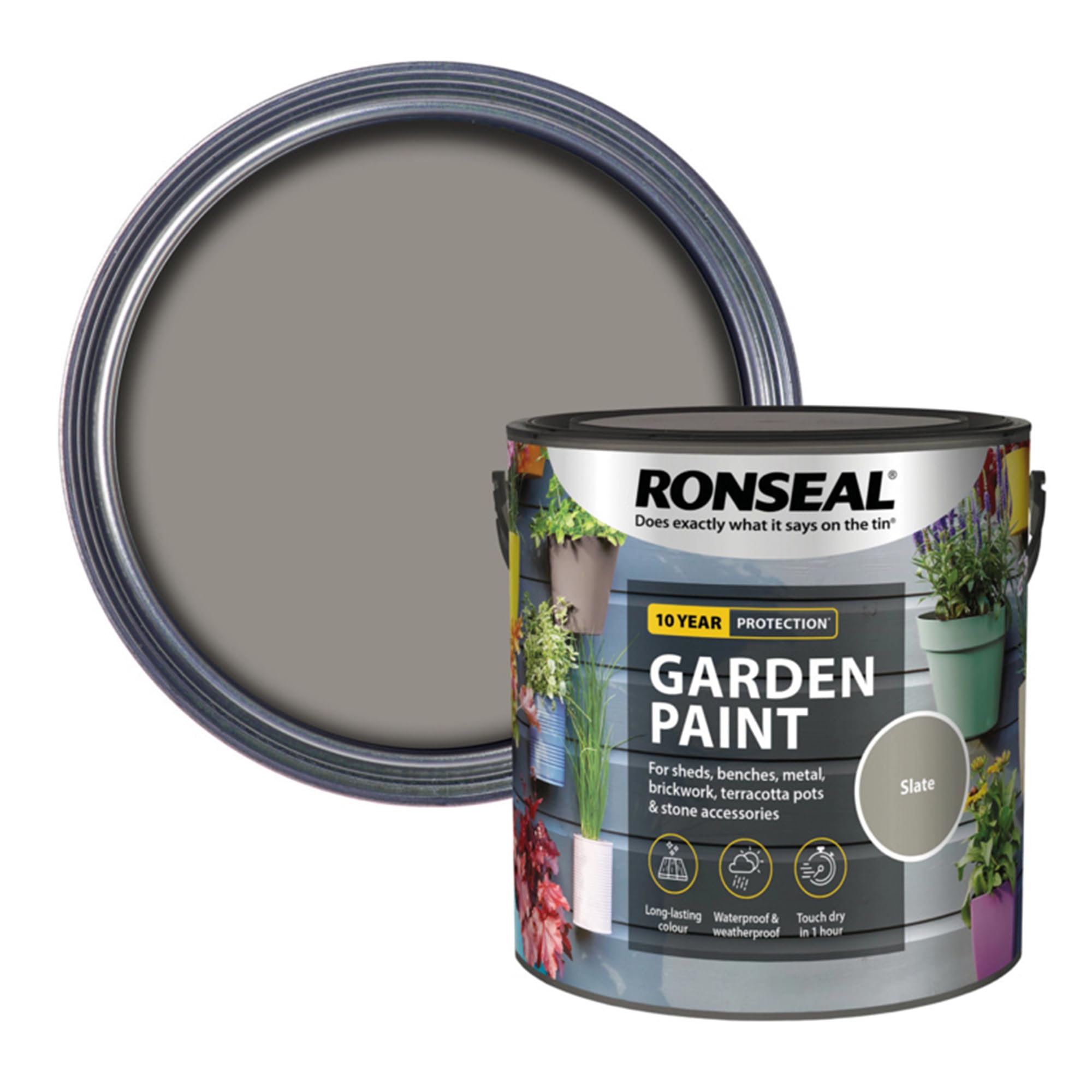 AOC24 Garden Fence Paint 2.5l – Multi-Surface Exterior Paint for Wood, Brick, Metal, Stone & Terracotta – Waterproof, Resists Fading, Matt Finish for Sheds, Fences, Garden Furniture Slate