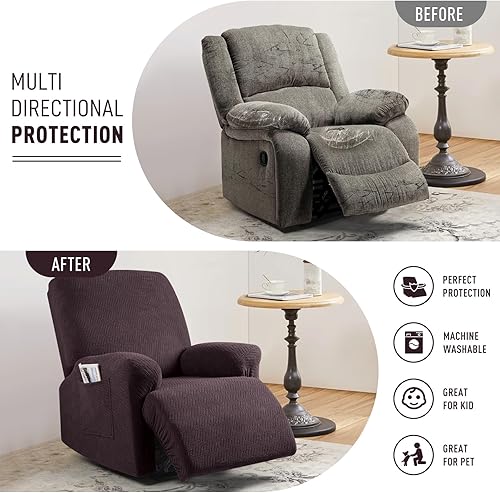 Vista 196 de KinCam Fundas para sillas reclinables, funda elástica y reclinable, fundas para sofá reclinable, fundas de sofá reclinable a rayas, fundas Gris