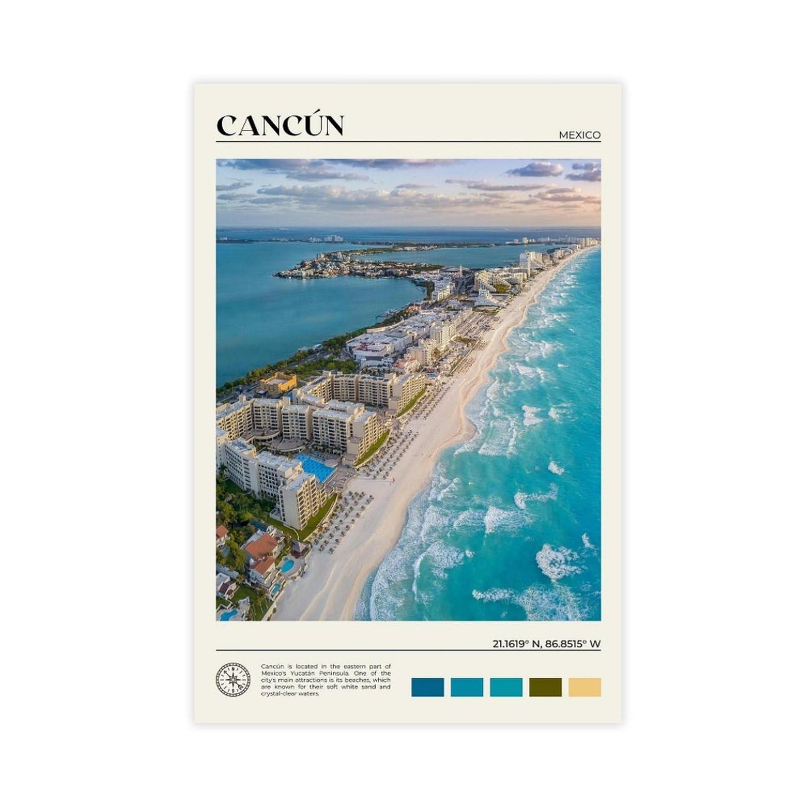 Oahfdf Cancún Photo Mexico Canvas Poster Bedroom Decor Landscape Office Room Decor Gift 20X30inch(50X75cm)