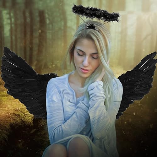 Vista 5 de Angel Wings and Halo Adult Feather Angel Wings Costume for Women Halloween Cosplay Costumes