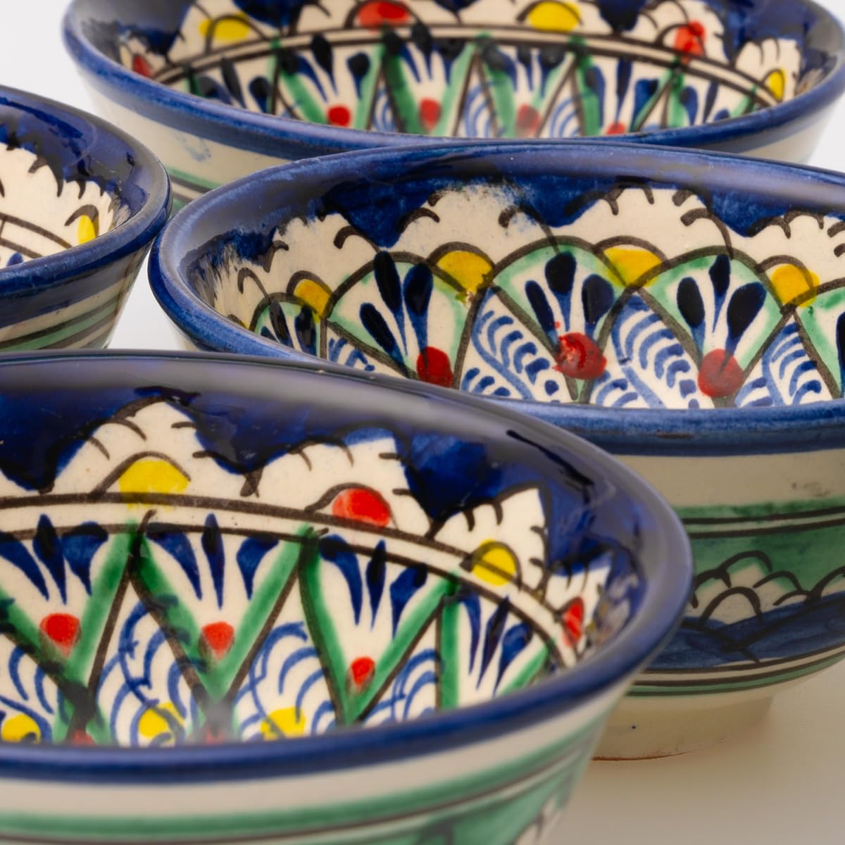 6 Keramikschalen 200 ml Piyola klein handgefertigt Machrob - Usbekischer Schälchen mit handbemaltem Design | Teetasse | Schale Bunt Keramik | Dipschälchen (Machrob (Klein))