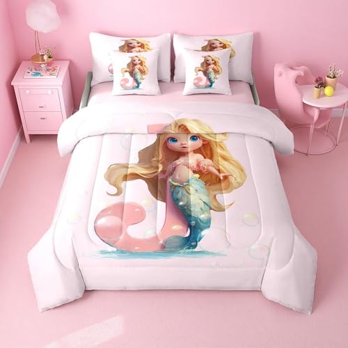 Erosebridal Cute Mermaid Comforter Sets with Sheets - Personalized Initial J Bed