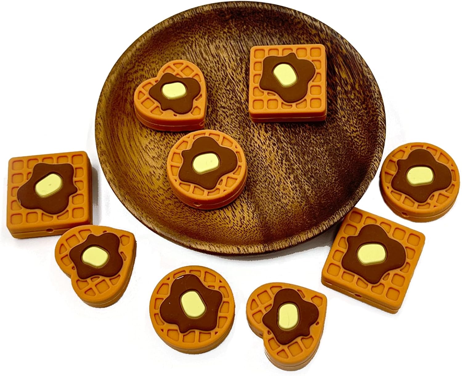 9PCS Waffle Shaped Silicone Beads, Waffle Biscuit Silicone Focal Beads for Keychain Making, Food Themed Loose Beads Bulk for Beaded Pens DIY Handicrafts Necklace Bracelet Lanyard Pendants - Image 5