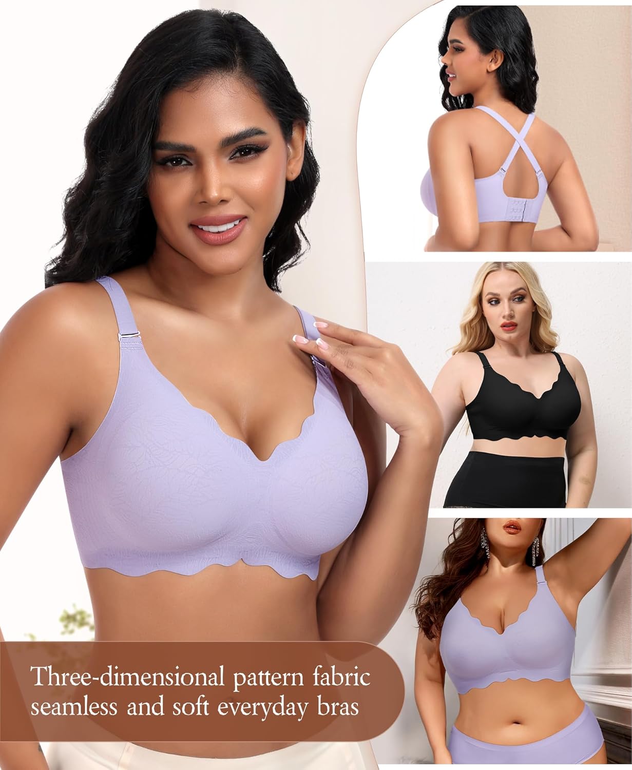 DOCUMO Bras for Women Scalloped No Underwire Wireless Seamless Bra with Lift and Support Soft Bralettes with Bra Extender - Image 5