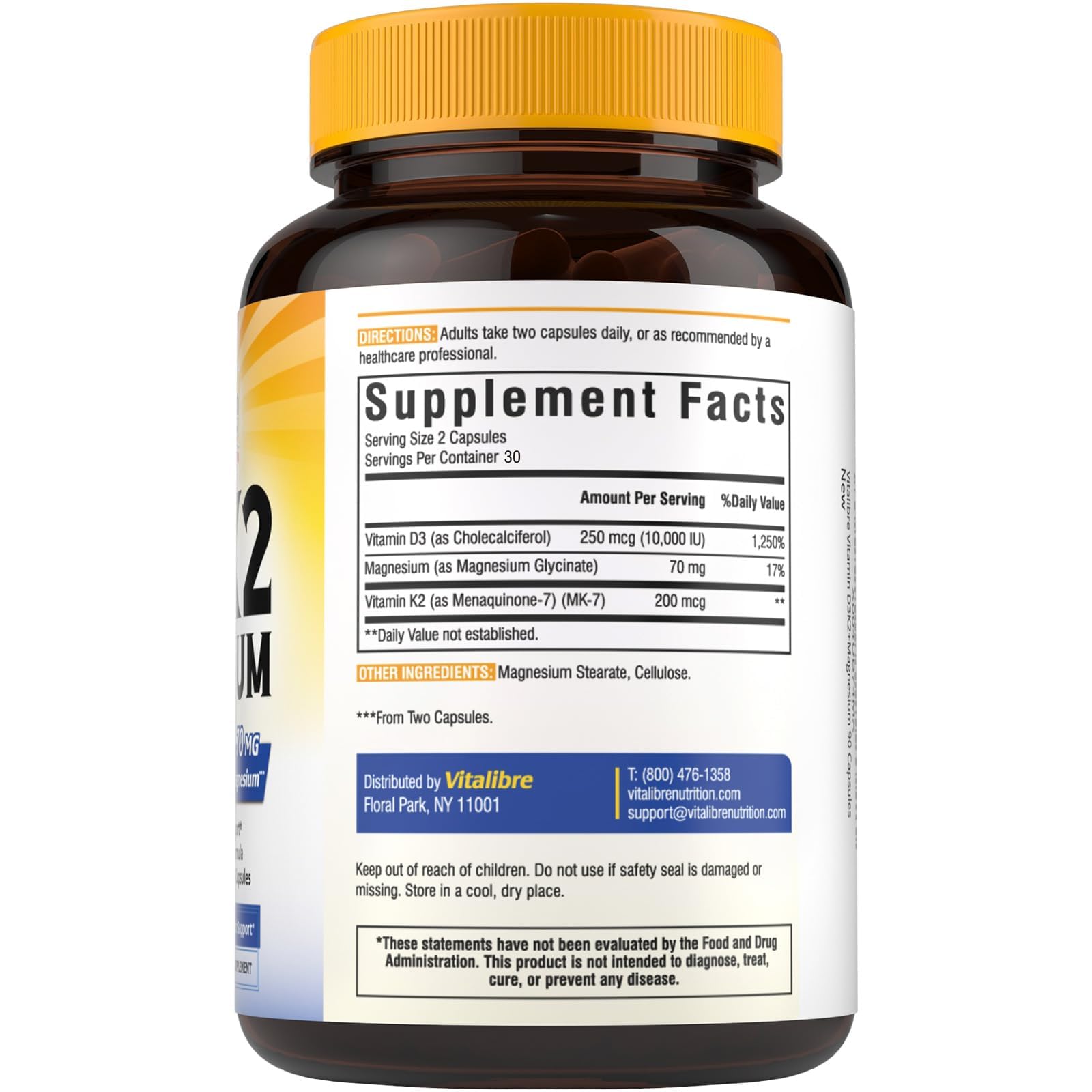 Vitalibre D3 K2 + Magnesium Supplement, 10000 IU Vitamin D3 & 200 mcg K2, with Magnesium Glycinate, Bone, Teeth, Immune & Energy Support, High Absorption, Non-GMO, Easy to Swallow, 60 Capsules — Amazon image 9