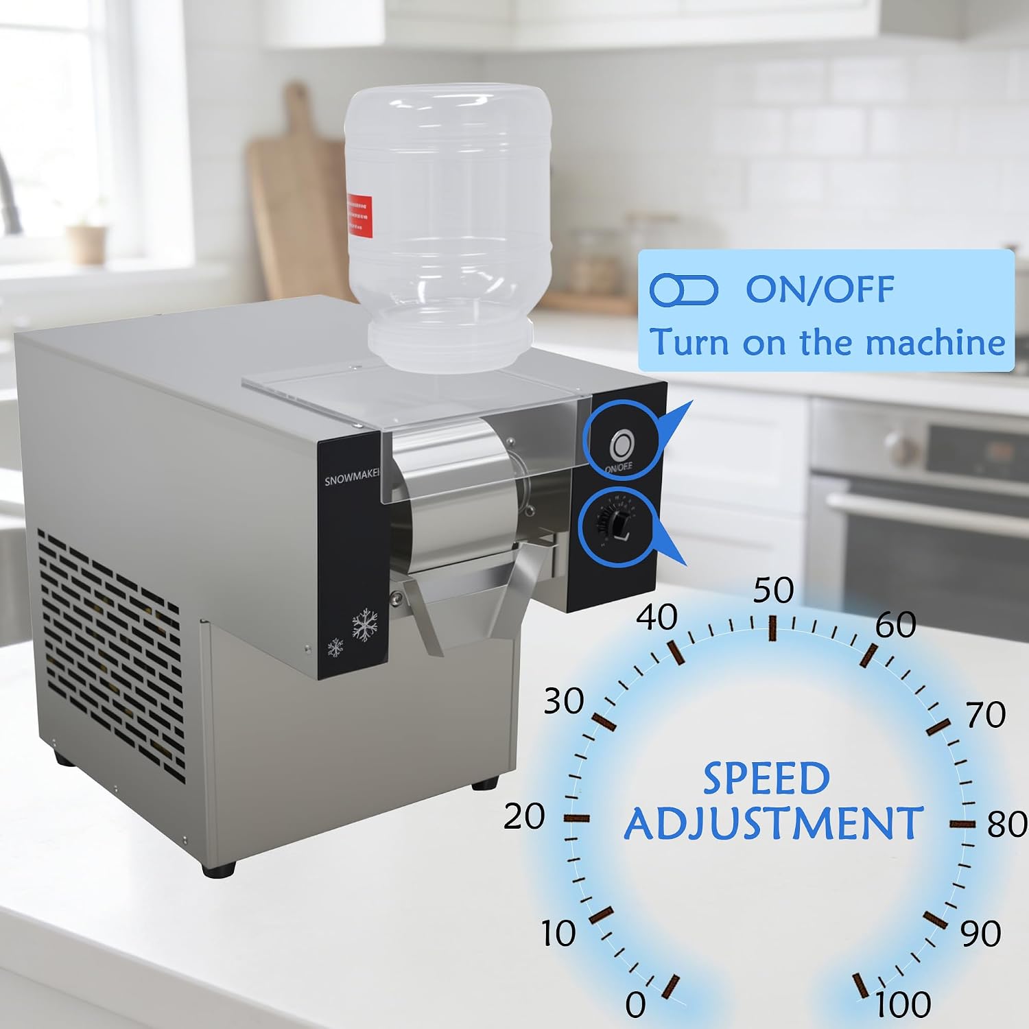 Automatic Air Cool Snowflake Ice Machine 178LBS/24H Commercial/Home Ice Crush Machine 360W Ice Shaver Machine with 2 * 3L Bucket for Party Restaurant