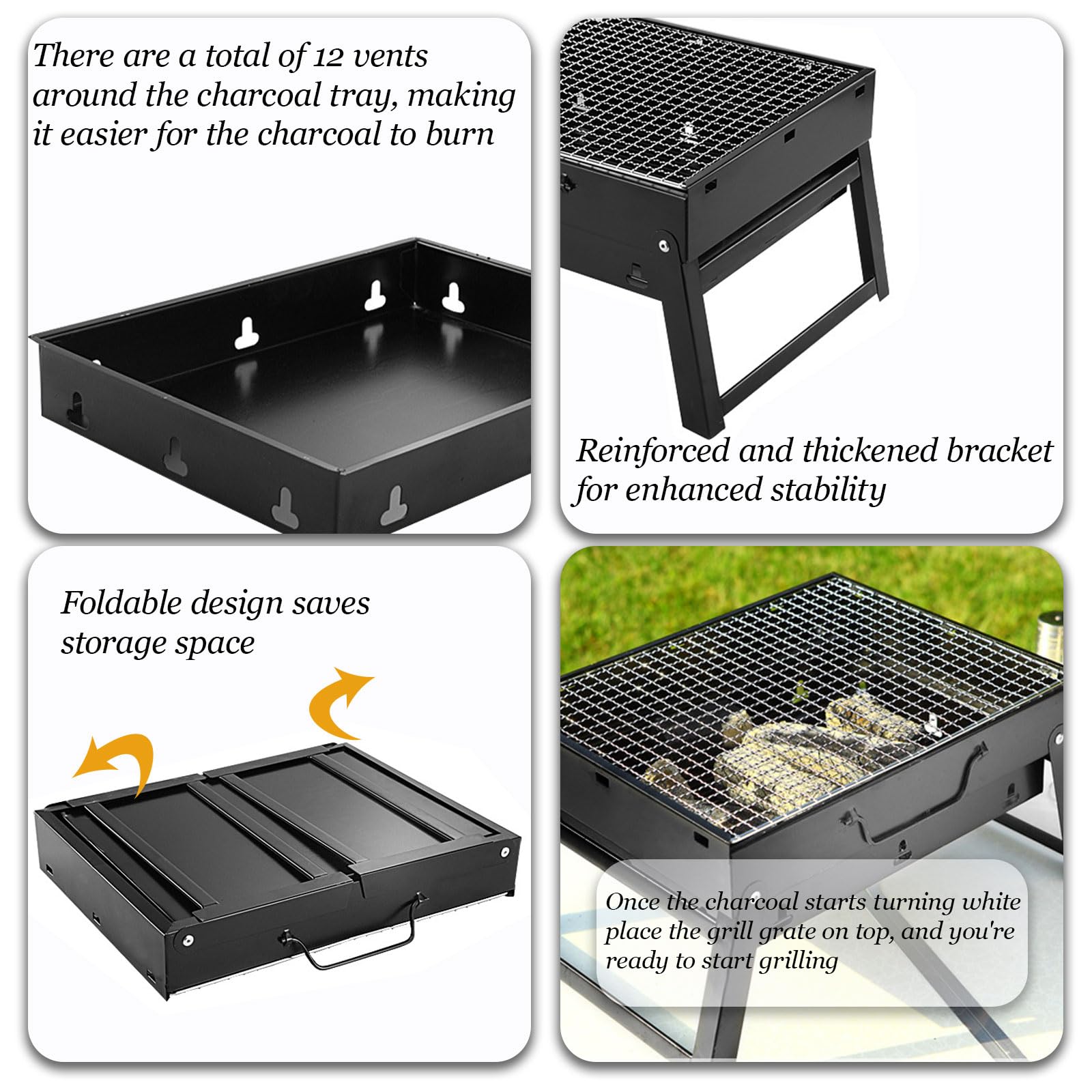 Generico Barbecue da Picnic, Mini Barbecue, BBQ Portatile Pieghevole, a Carbonella, Portatile, per Esterni, Giardino, Feste,Nero,60cm/23.6in