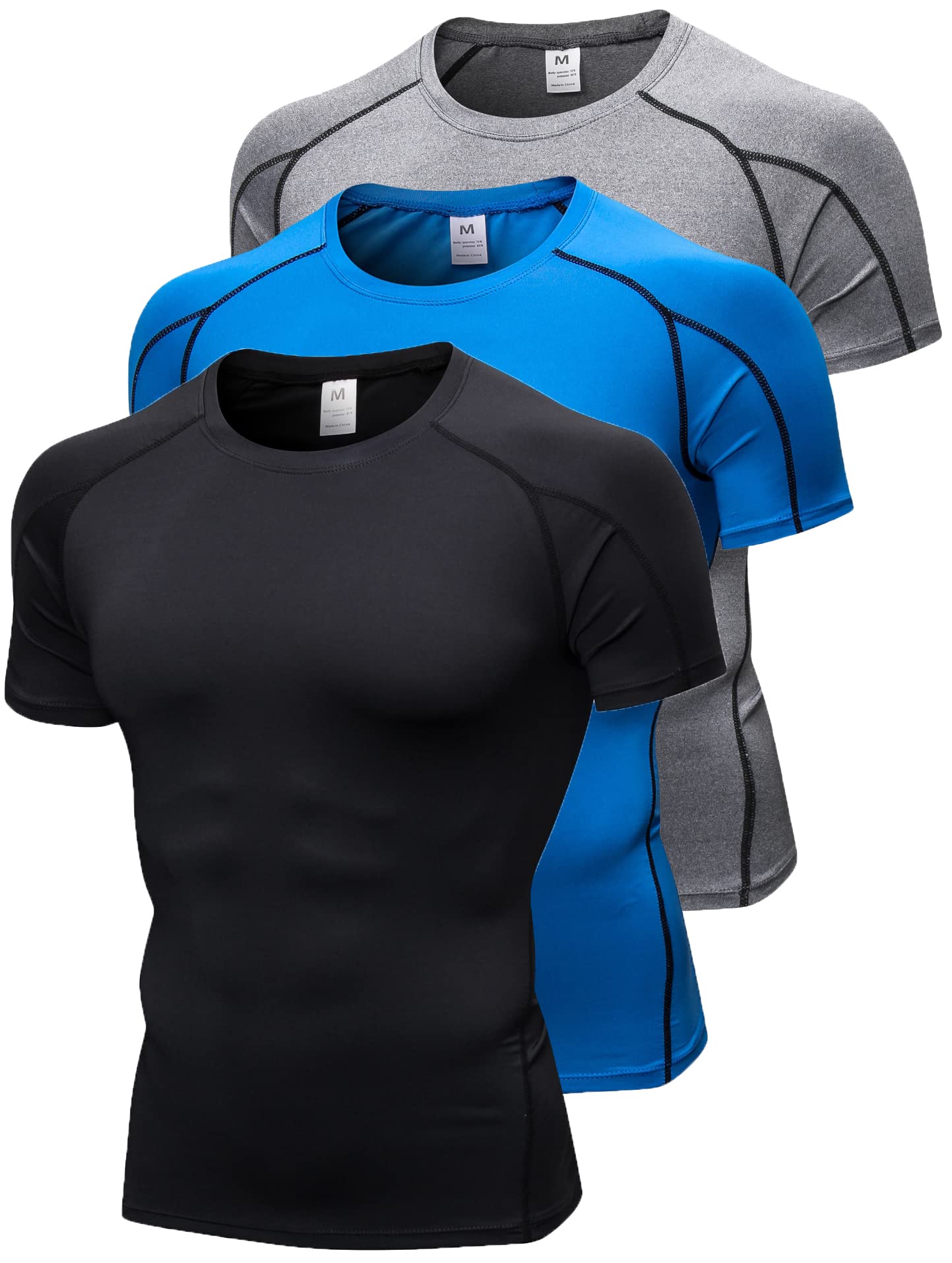 Men's Compression Shirts Short Sleeve Workout T Shirt Cool Dry Athletic Undershirts Gym Yoga Base Layers Running Tops