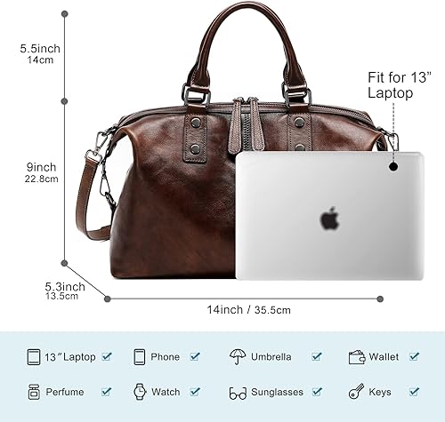 Miniatura 5 de Bolsos de cuero genuino para mujer, bolsos vintage con asa superior, bolso y bolso cruzado