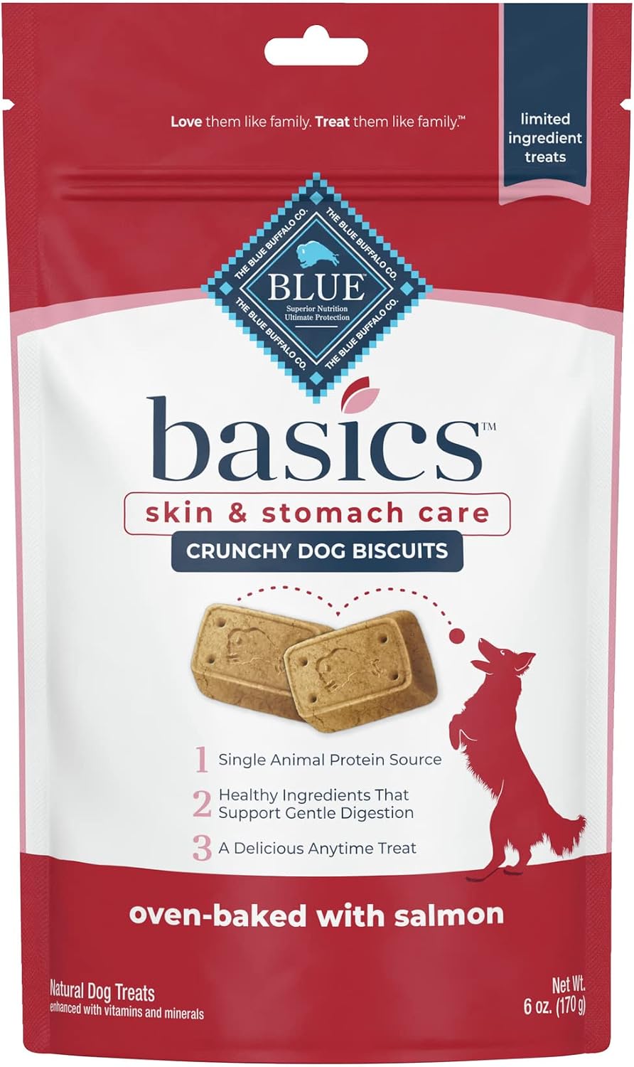 Blue Buffalo Basics Skin & Stomach Care Biscuits Crunchy Dog Treats, Salmon & Potato 6-oz Bag