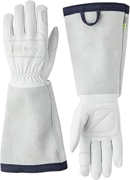 HESTRA PRO Garden Rose Glove, Long Protective Leather Gauntlet Gardening Gloves for Men & Women - Off Wht - 8