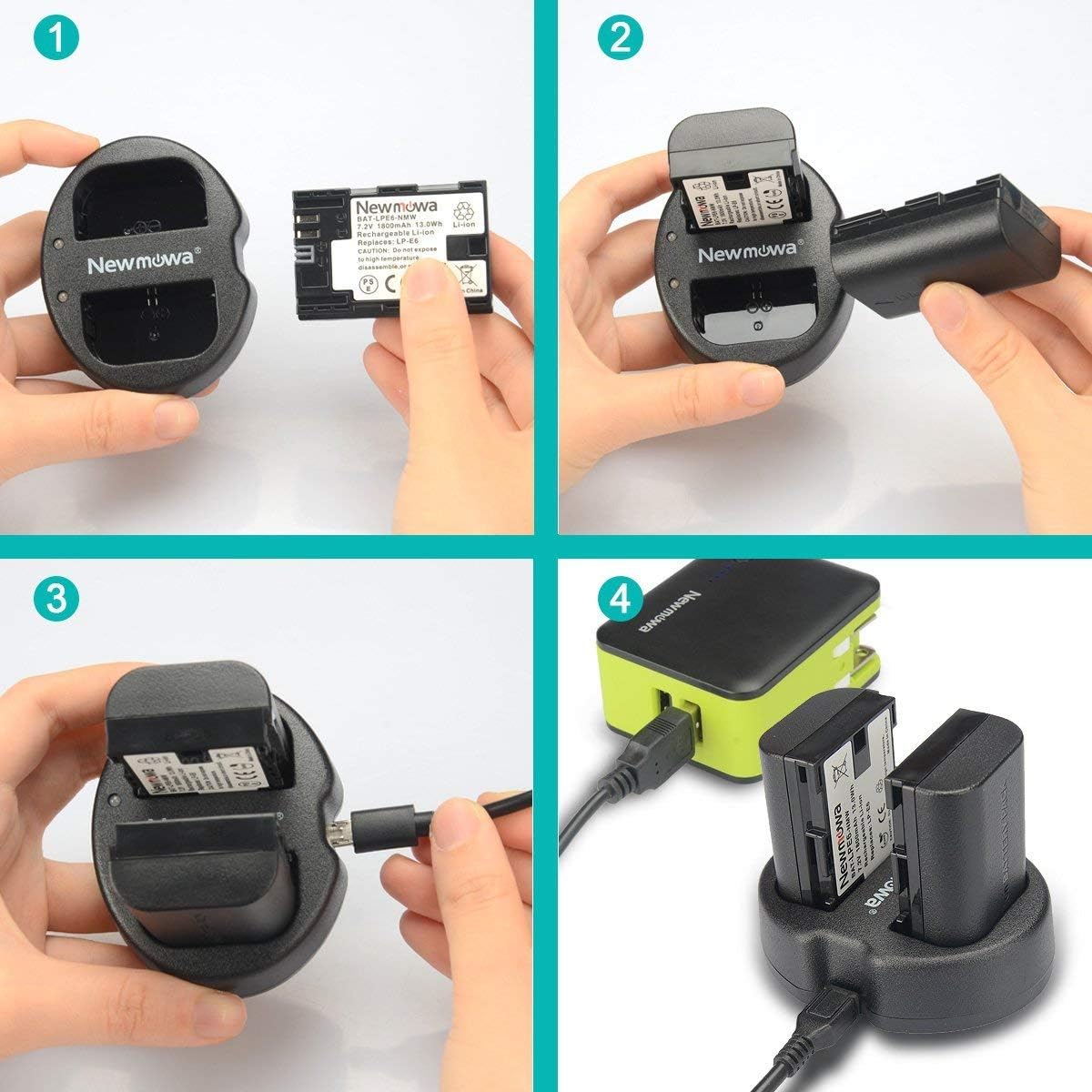 Newmowa Dual USB Charger for Canon LP-E6, LP-E6N and Canon EOS 5DS R, EOS 5DS, EOS 5D Mark IV, EOS 5D Mark III, EOS 5D Mark II, EOS 6D, EOS 7D, EOS 7D Mark II, EOS 60D, EOS 60Da, EOS 70D,EOS 80D,XC10