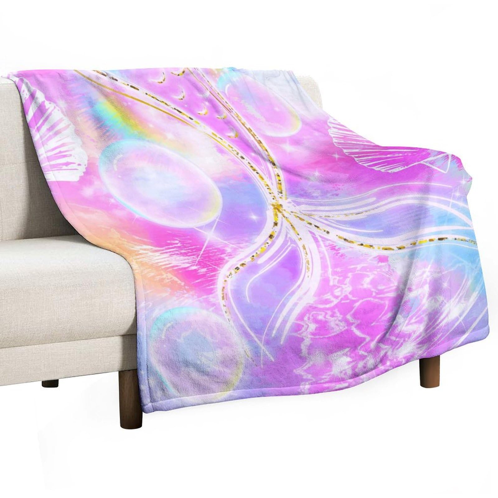 AAVEUP Pink Mermaid Blanket,Cartoon Fantasy Ocean Bubbles Beautiful Mermaid Shell Princess Tail Print Blanket for Girls Kids Room Nursery Couch Sofa Bed Decorative Gifts 30x40