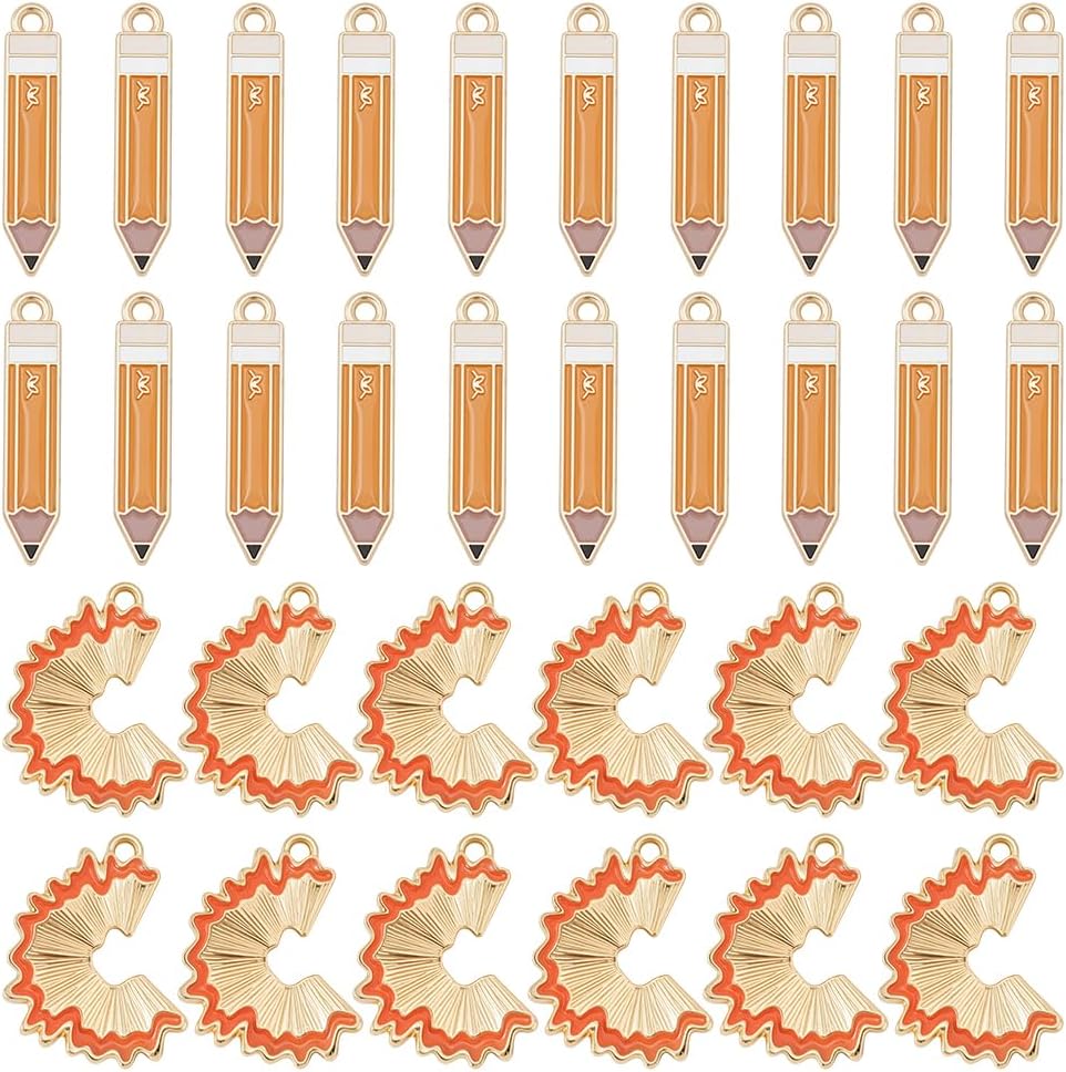 40Pcs Enamel Pencil Charms Teacher School Charm Bulk Back to School Pendants for Jewelry Making DIY Necklaces Supplies Earrings Bracelets Keychains Craft Teacher's Day Accessory