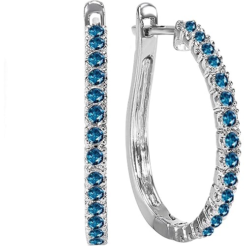 Dazzlingrock Collection 14K Gold Ladies Hoop Earrings 1/2 CT, White Gold