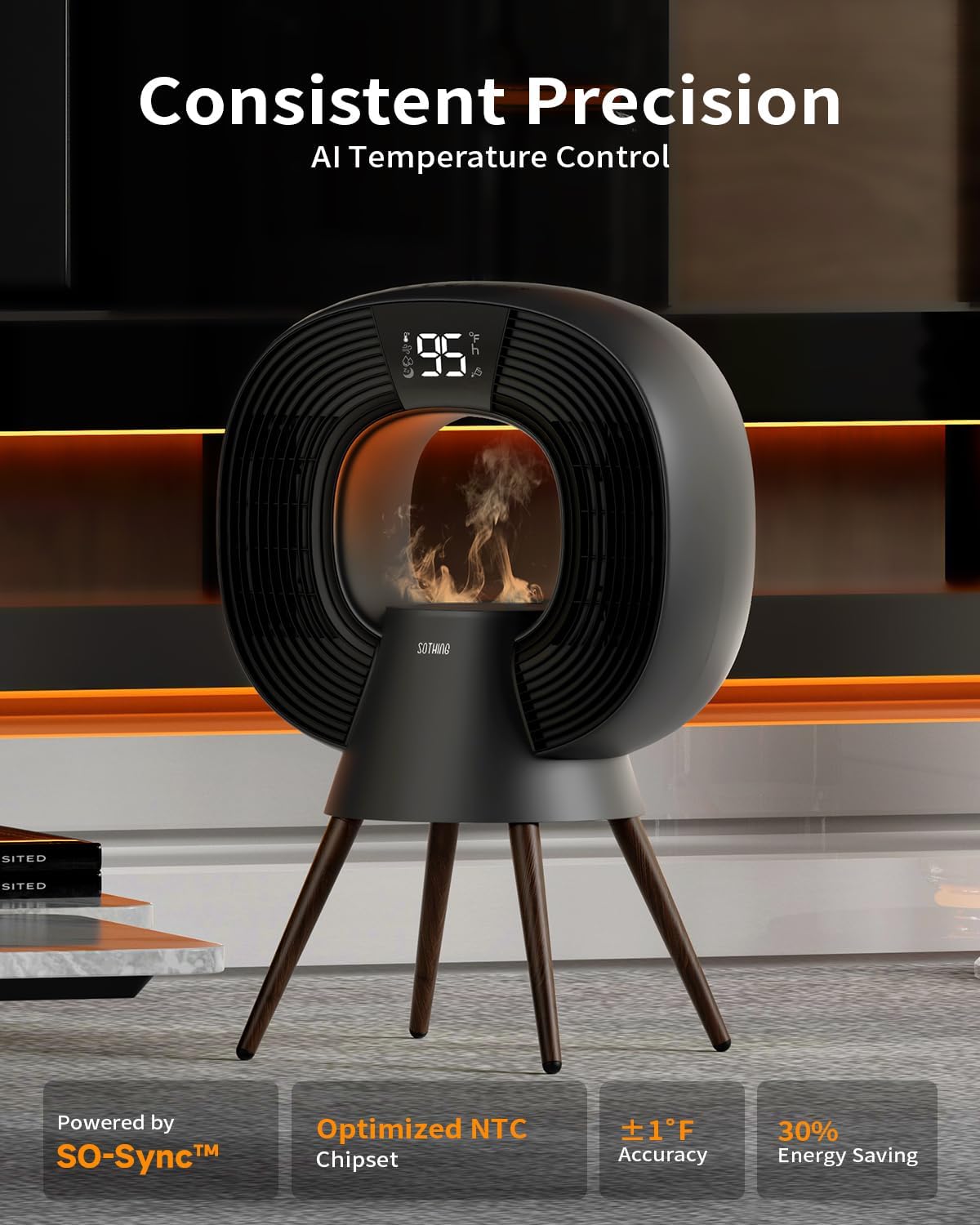 Space Heater Humidifier Combo - Star 3-in-1 Electric Heaters for Indoor Use, Humidifier with Flame Light, Aesthetic Design, 1500W Space Heater Indoor Large Room, Sleep Mode for Bedroom, Office