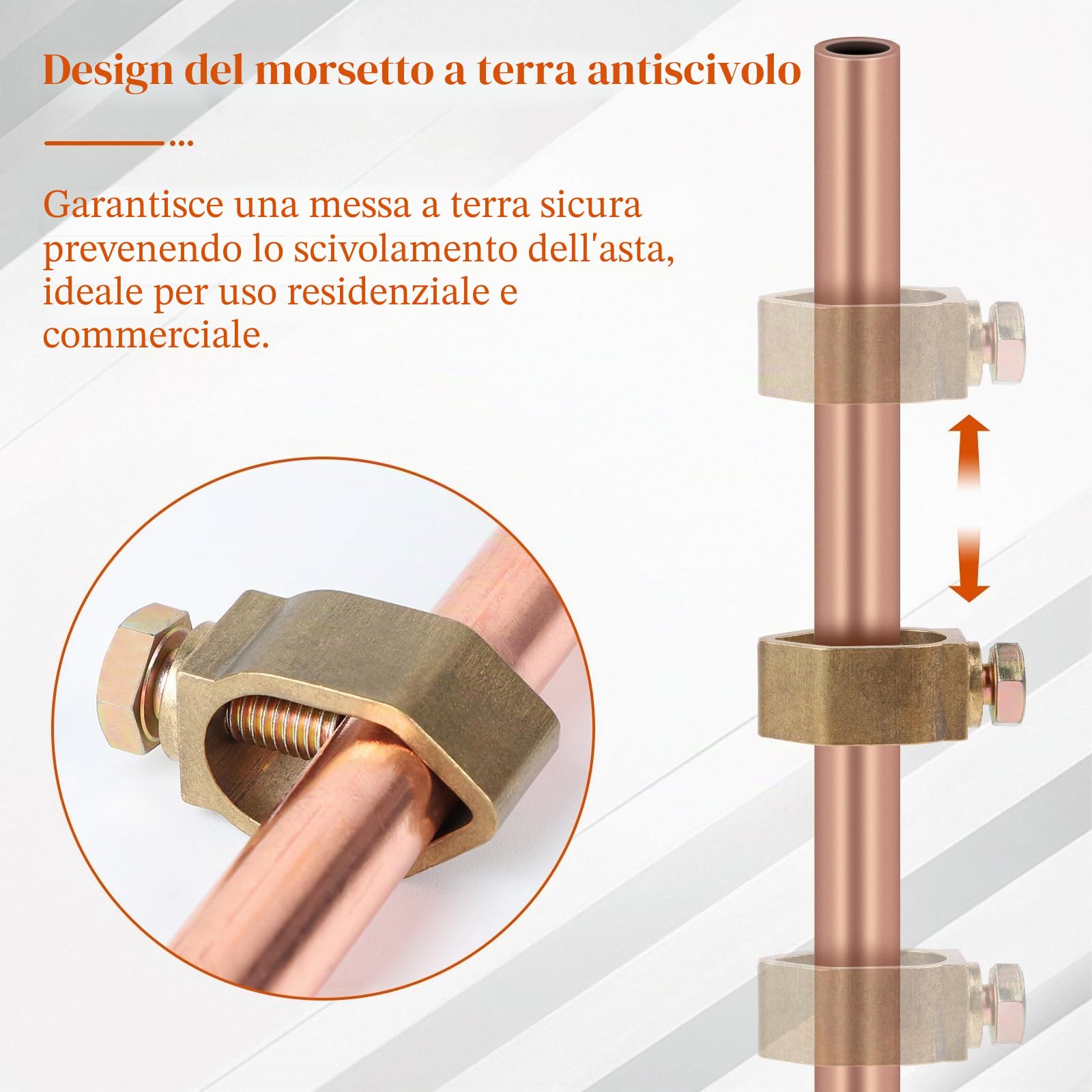 EFUTURETIME 3 x Barra di Terra 1m, Dispersore di Terracon φ17,2 in Acciaio al Carbonio con Rivestimento in Rame Elettrolitico da 0,2 mm con Morsetto e Bullone Protettivo