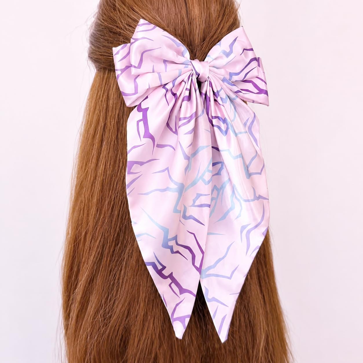 K-Style Demon Movie Hunters Hair Bows,Pink Demon Energy Hair Accessories for Girls, Oversized Hunters Satin Hair Bow Clips, Long Tail Silky Hair Ribbon Clips for Women Girls Fans-Pink