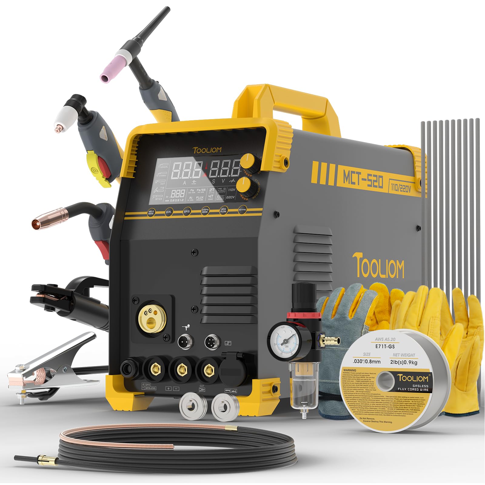 TOOLIOM MIG/TIG/CUT/Stick Welder 5 in 1 Multiprocess Welding Machine 110/220V Dual Voltage Aluminum Welding Machine Spool Gun Compatible