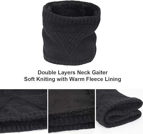 Miniatura 5 de MAYLISACC Conjunto de 3 piezas en 1 para hombre, gorro de punto grueso y cálido, bufanda larga y guantes de conducción para pantalla táctil