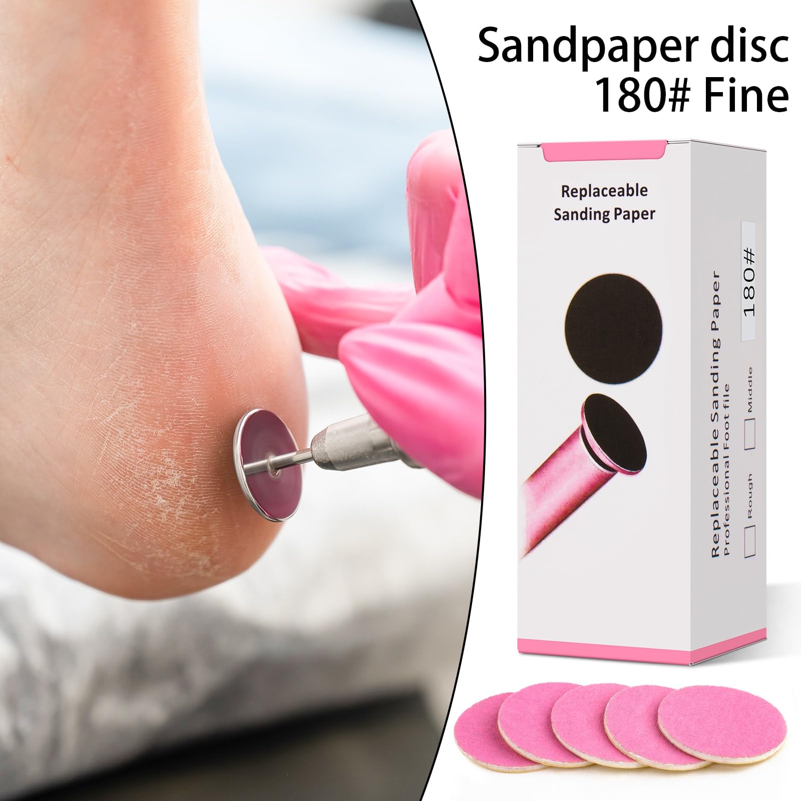 Krążki do papieru ściernego z metalowym wiertłem do paznokci, tarcza szlifierska do pedicure, 100 szt., krążki z papieru ściernego, pilnik nożny, nr 180, do manicure, pedicure, różowe
