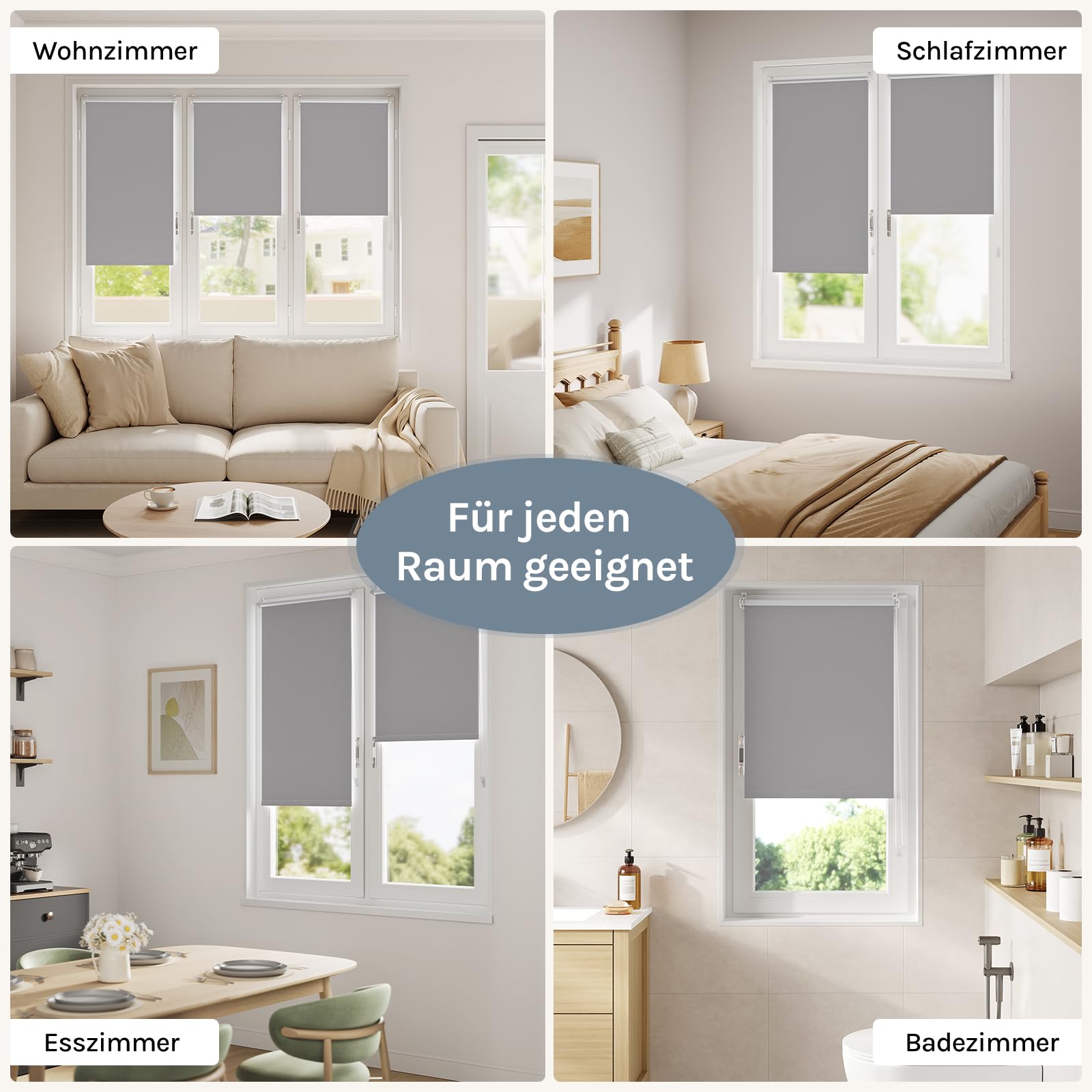 WOLTU Verdunkelungsrollo ohne Bohren, Thermo Verdunkelungsrollo mit Kette, Sichtschutz, für Türen und Fenster, 85 x 120 cm, Grau