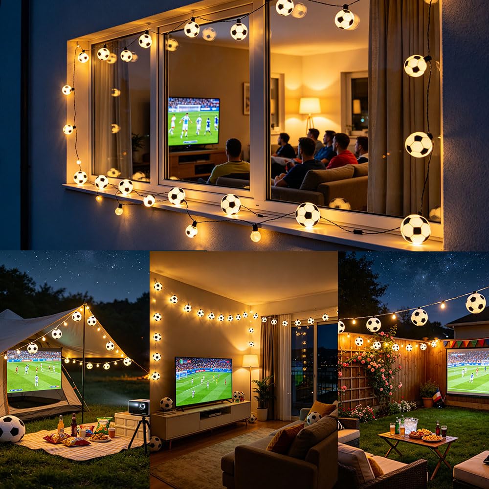 Calcio Catena Luminosa Esterno Solare, 2 Pezzi Catena Luminosa Solare con LED, IP65 Impermeabile Catena Luci Solari Esterno, Adatta per Festival Feste Giardini Terrazze (Colorato,7 m 50 luci)