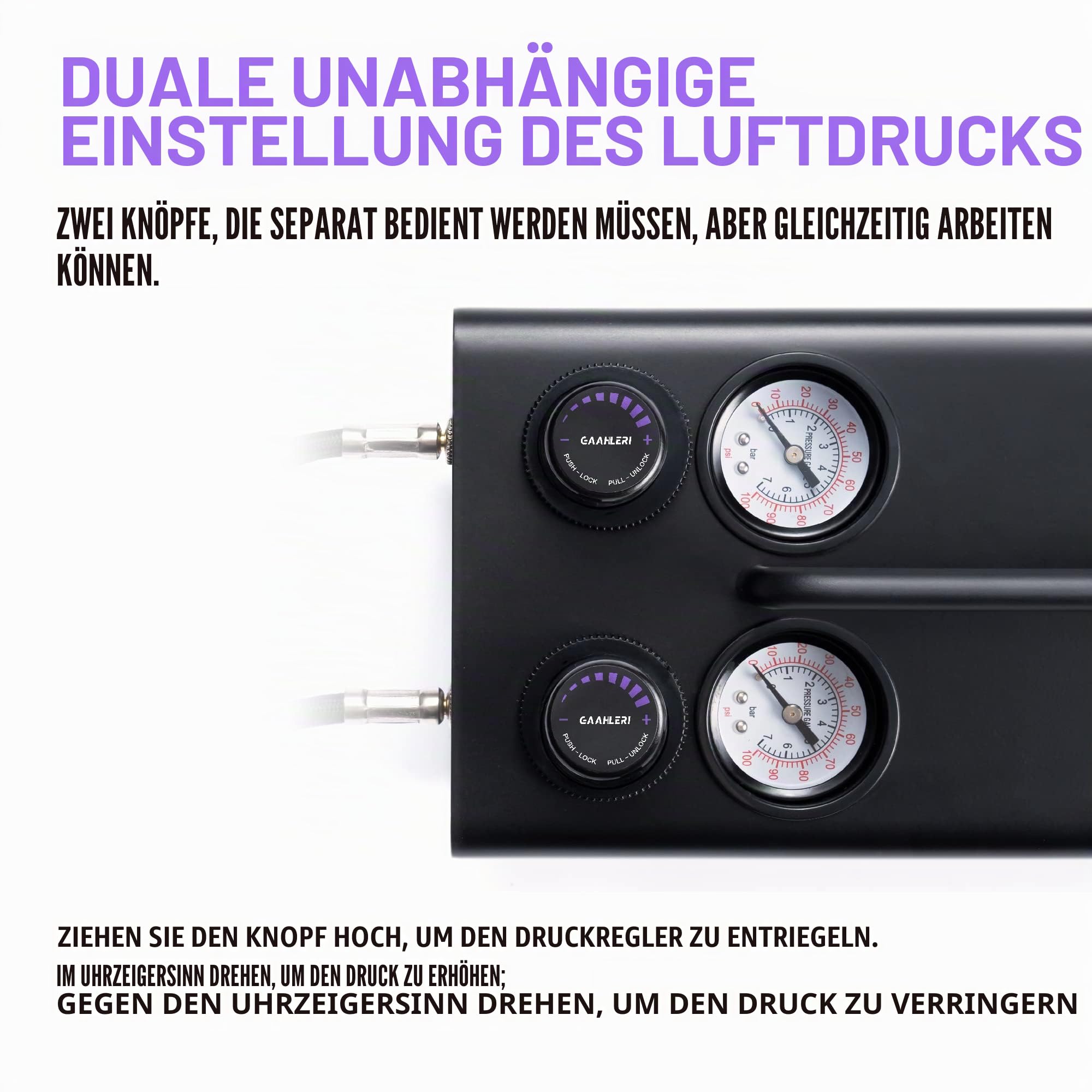 Gaahleri Airbrush-Malset mit Kompressor, Lufttank, 1 l, Dual-Luftauslass-System, fortschrittliche Luftpinselführung, manuelle Kuchendekoration, Nagel-Tattoo-Malerei, Modellfärbung, multifunktional