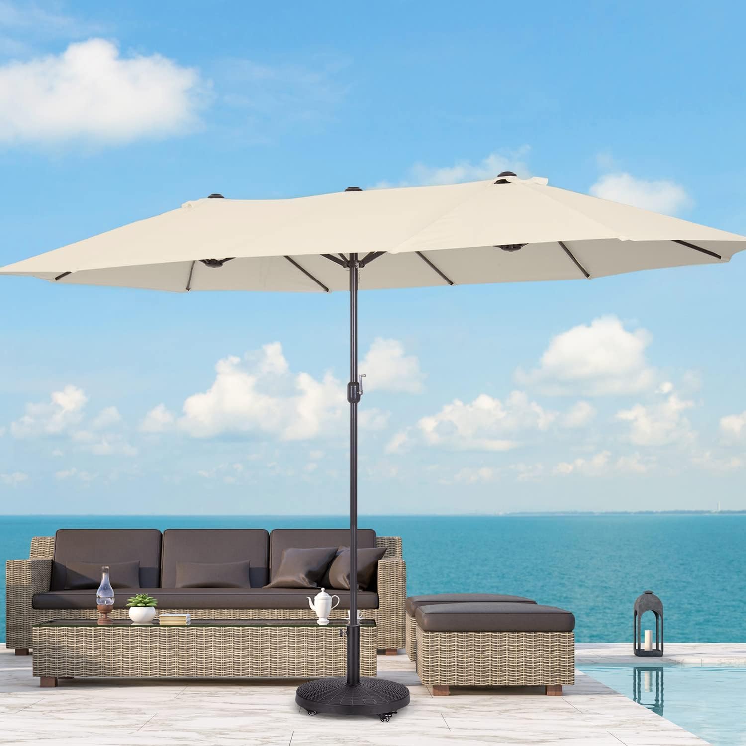 52LBS Umbrella Base, Umbrella Stand with Brakeable Wheels, Patio Umbrella Base Heavy Duty for Outdoor 1.5''~1.89'' Market Umbrella, Resin Umbrella Holder for Patio Deck Porch Poolside, Black