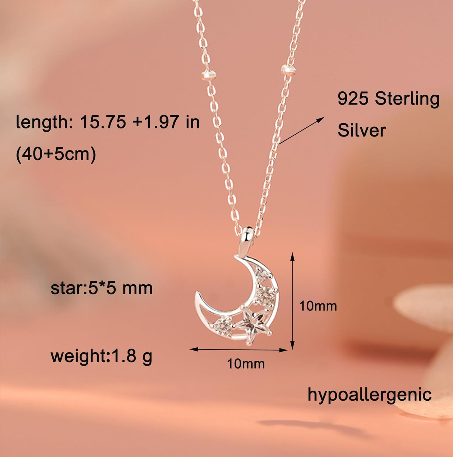 Dainty Crescent Moon Star Necklace for Women 925 Sterling Silver Cubic Zirconia Moon and Star Pendant Choker Necklace to Daughter Mother Trendy Valentines Wedding Jewelry Gifts - Image 4