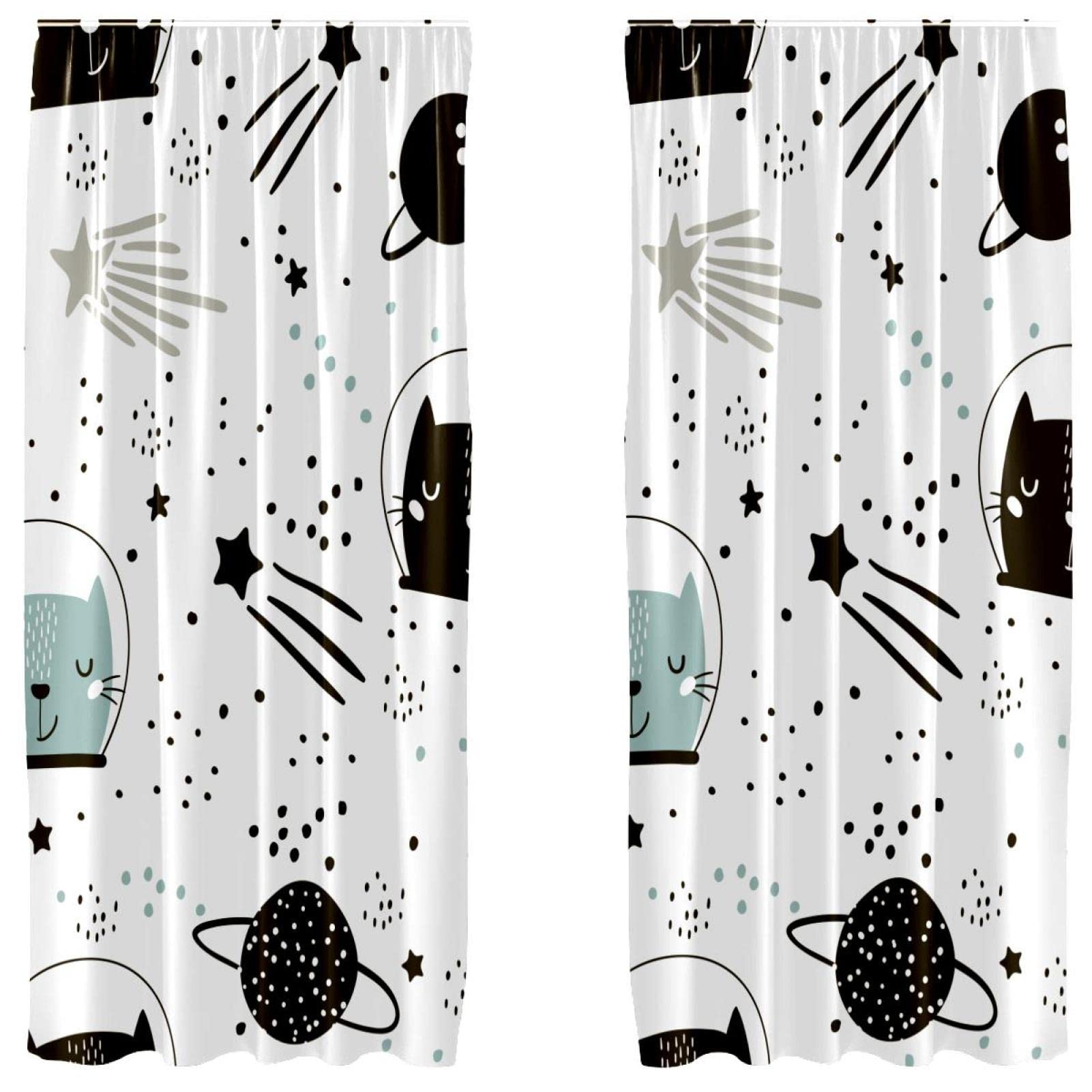 Cortinas opacas Space Cat de dos paneles para ventana con medidas de 55 x 84 pulgadas