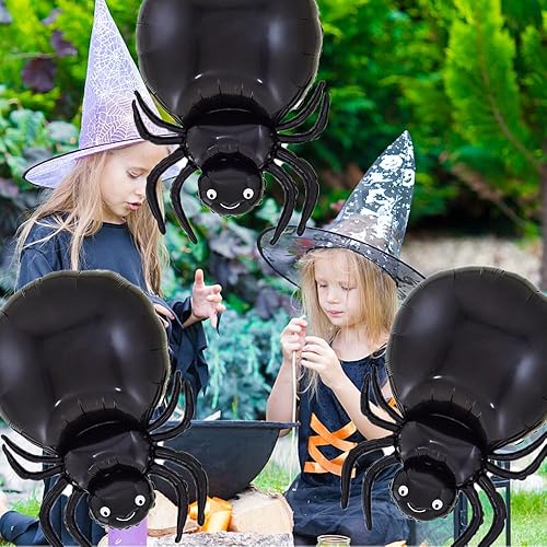 Miniatura 6 de Globos de papel de aluminio de araña negra, globos de aluminio de Halloween para fiesta temática de araña, suministros de decoración de Halloween