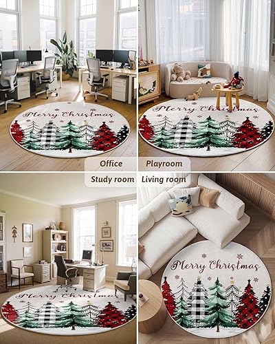Miniatura 7 de Alfombra redonda de Navidad de 6 pies, lavable para interiores y exteriores, para dormitorio, cocina, baño, sala de estar, comedor, lavandería,